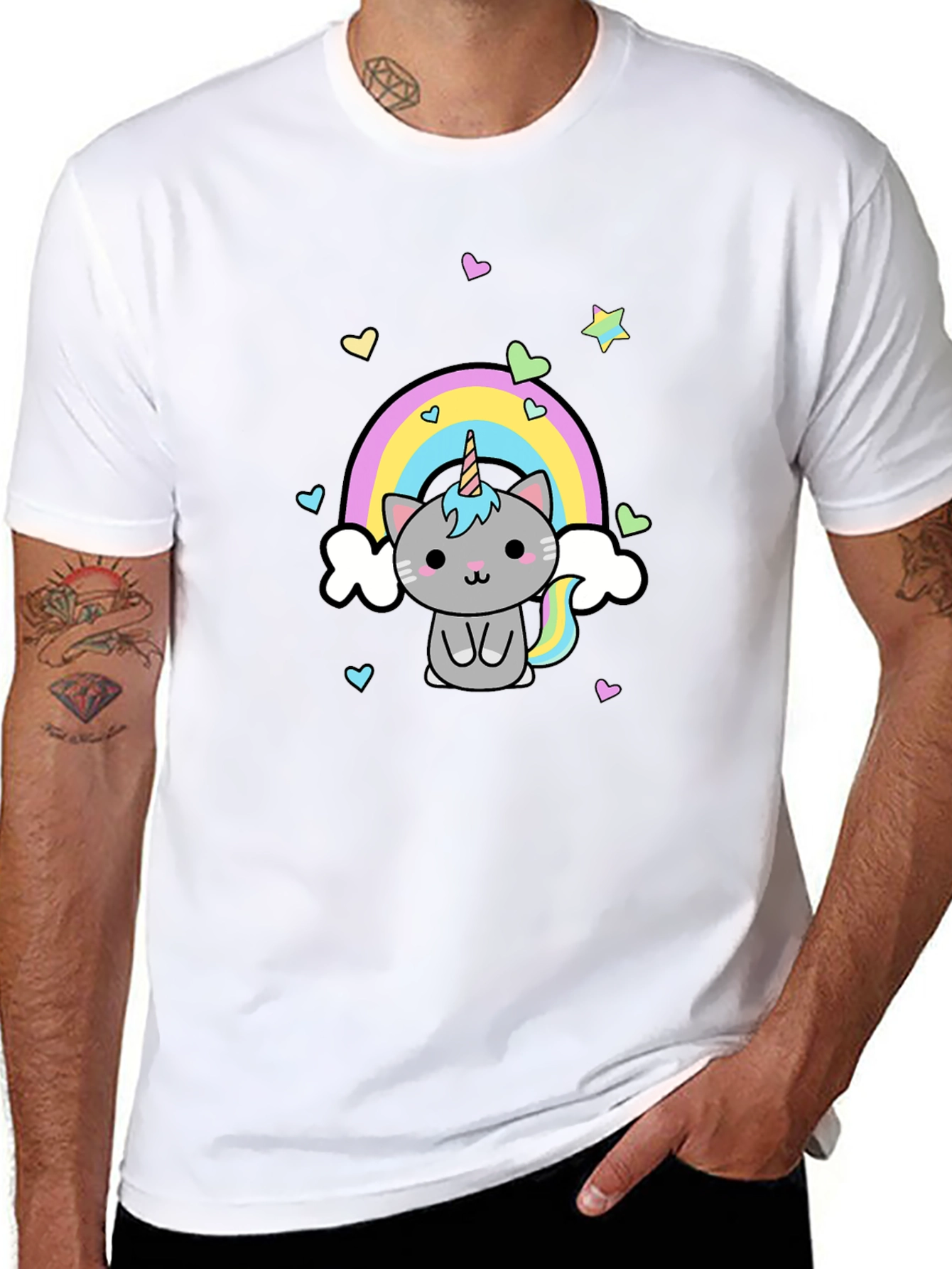 Cute Unicorn Cat Rainbow Graphic T-Shirt