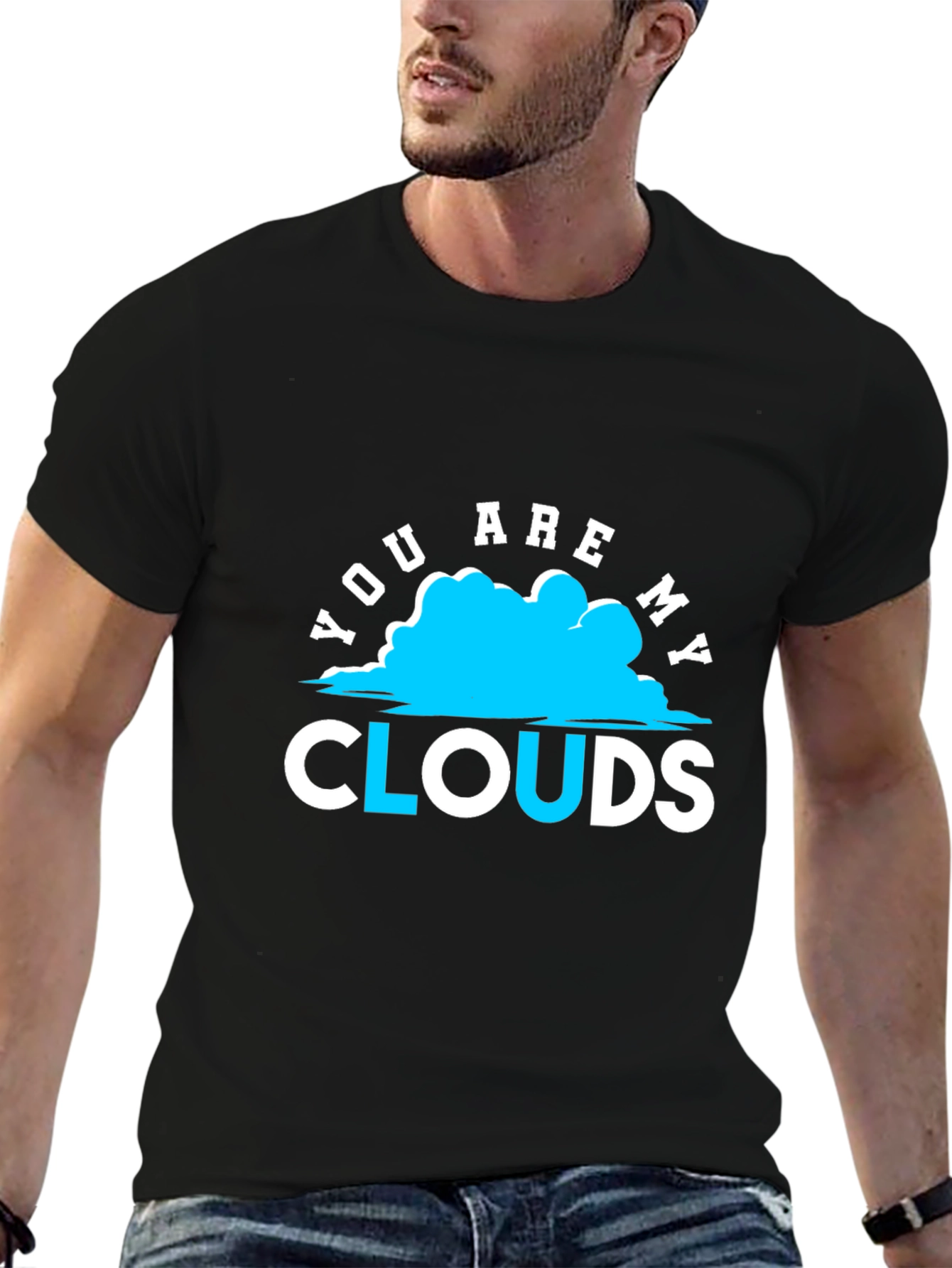 You Are My Clouds Graphic Print Black T-Shirt