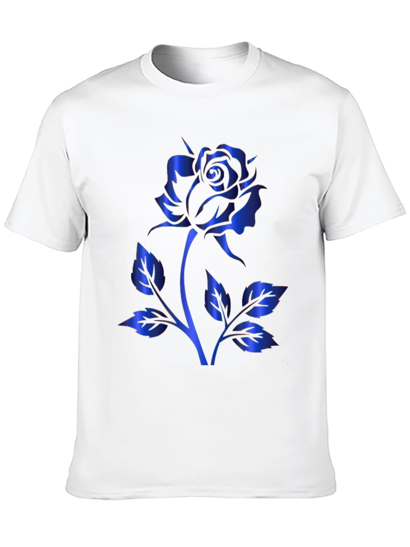 Black T-Shirt with Blue Rose Design