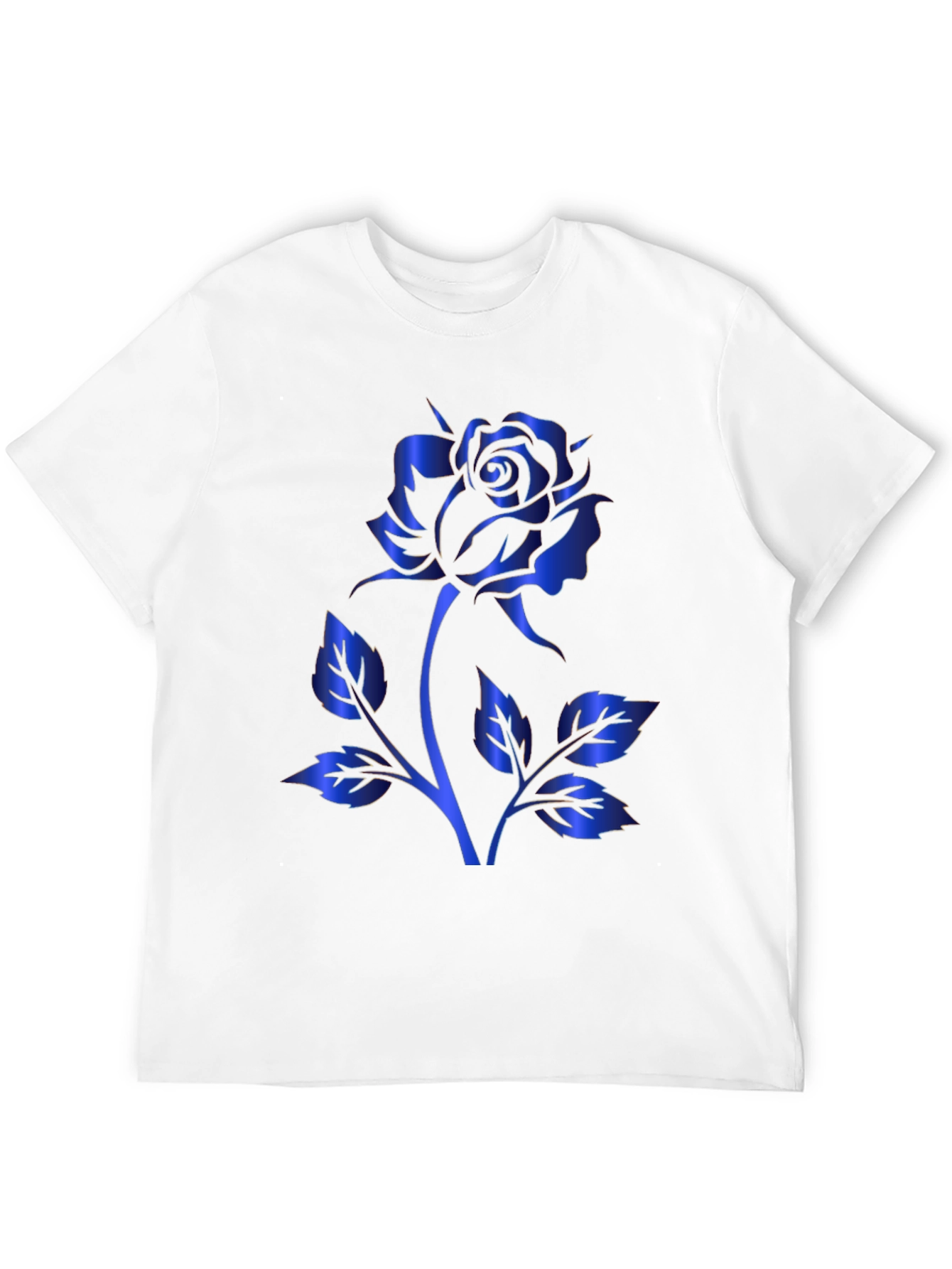 Black T-Shirt with Blue Rose Design