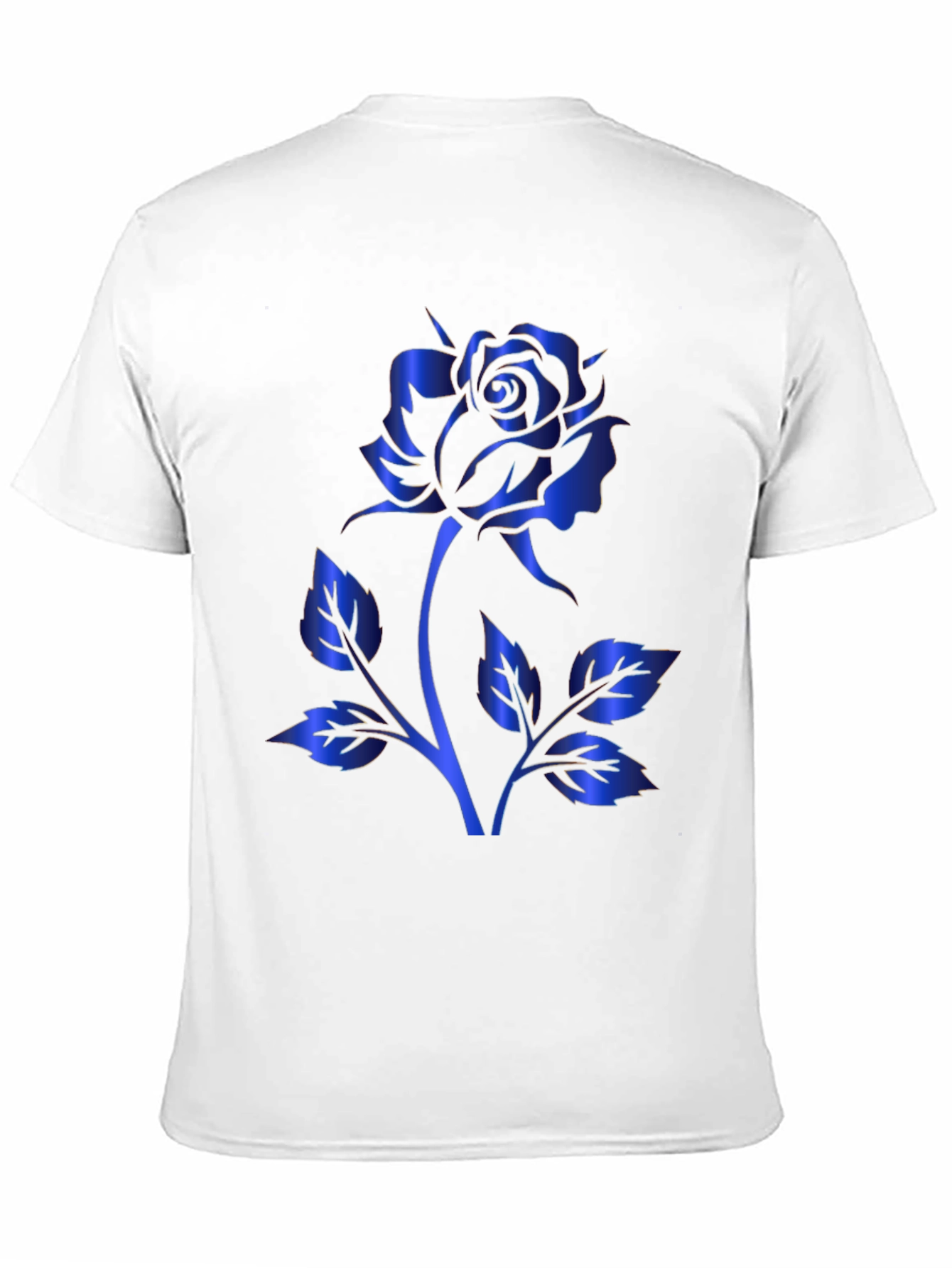Black T-Shirt with Blue Rose Design