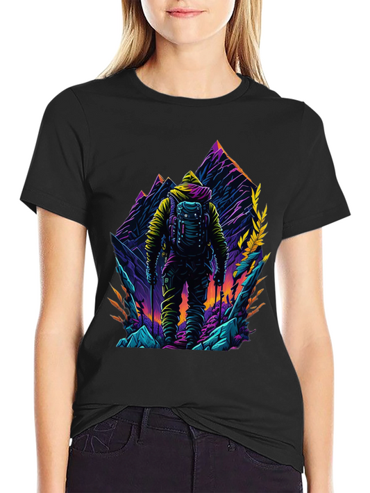 Hiker Mountain Graphic Black T-Shirt