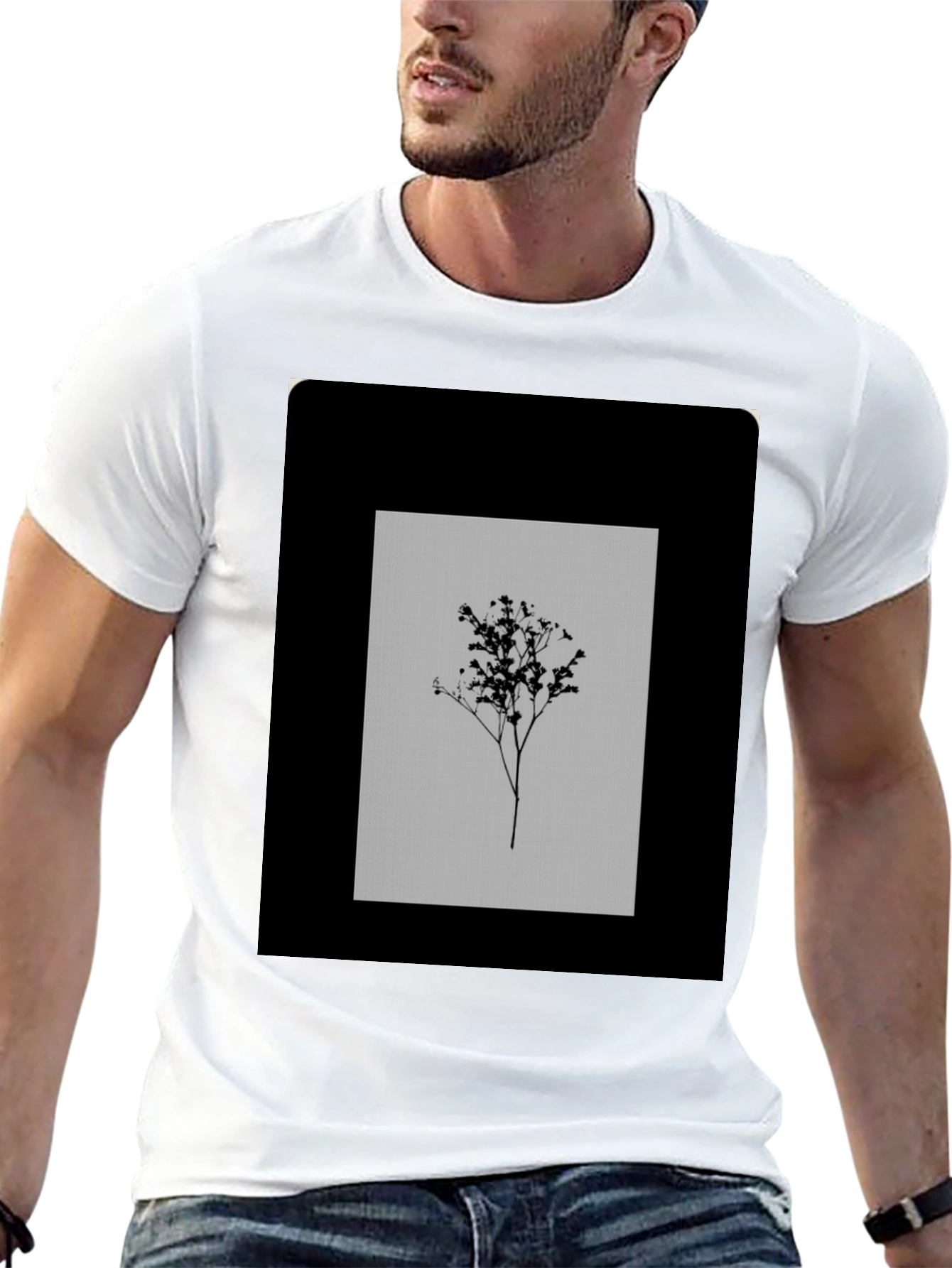 Minimalist Floral Graphic Black T-Shirt