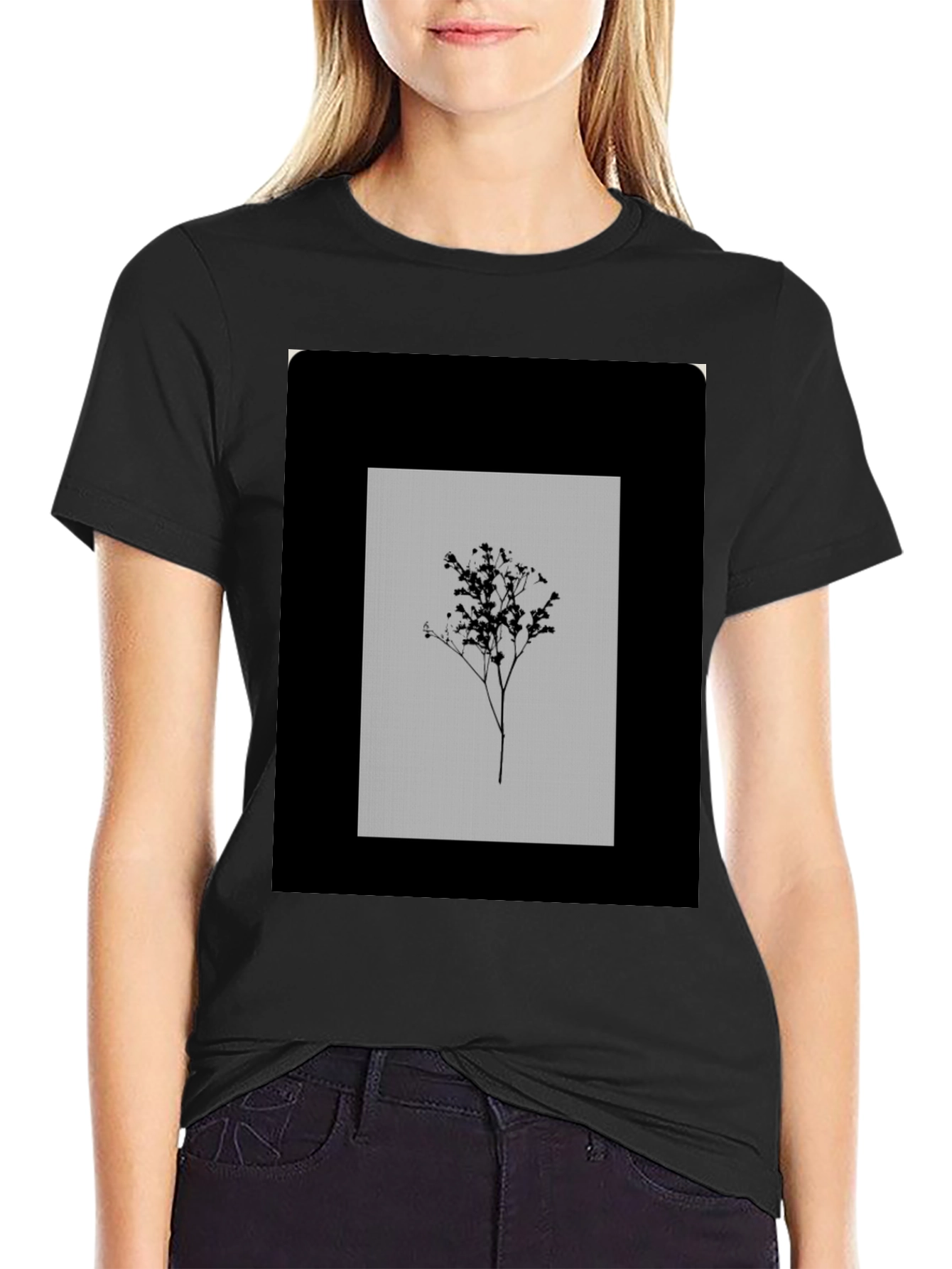 Minimalist Floral Graphic Black T-Shirt