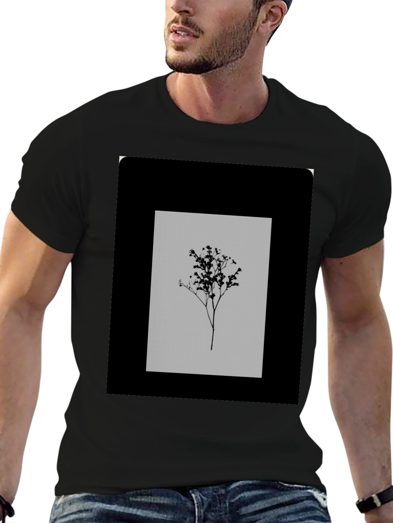 Minimalist Floral Graphic Black T-Shirt