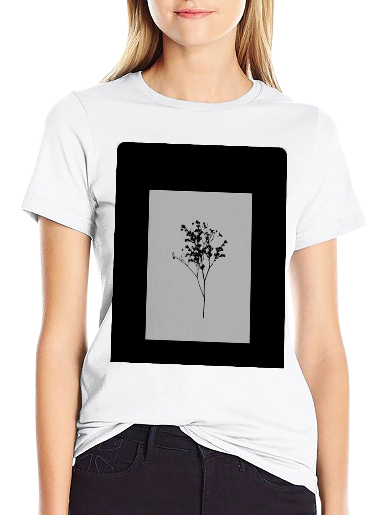 Minimalist Floral Graphic Black T-Shirt