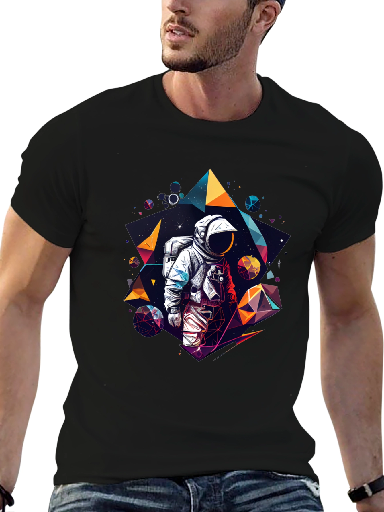 Astronaut Geometric T-Shirt - Black