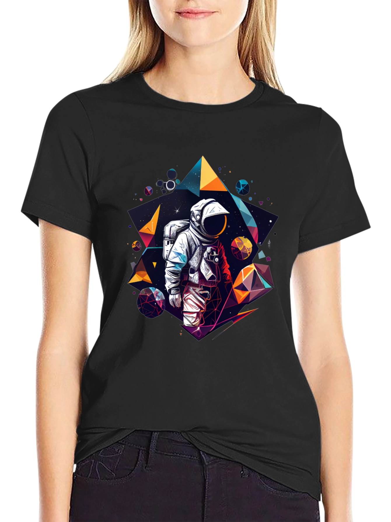 Astronaut Geometric T-Shirt - Black