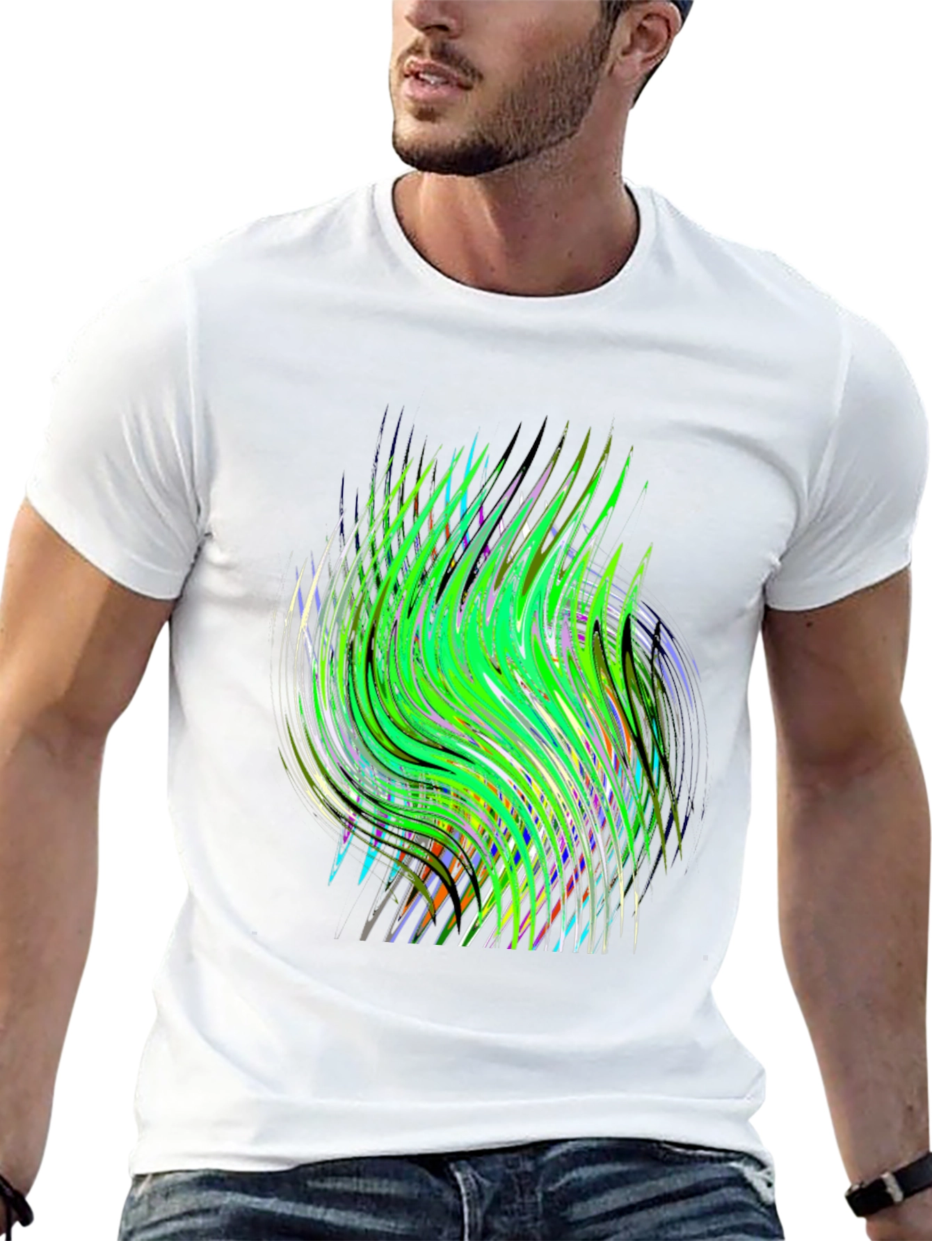 Abstract Green Wave Graphic Print Tee