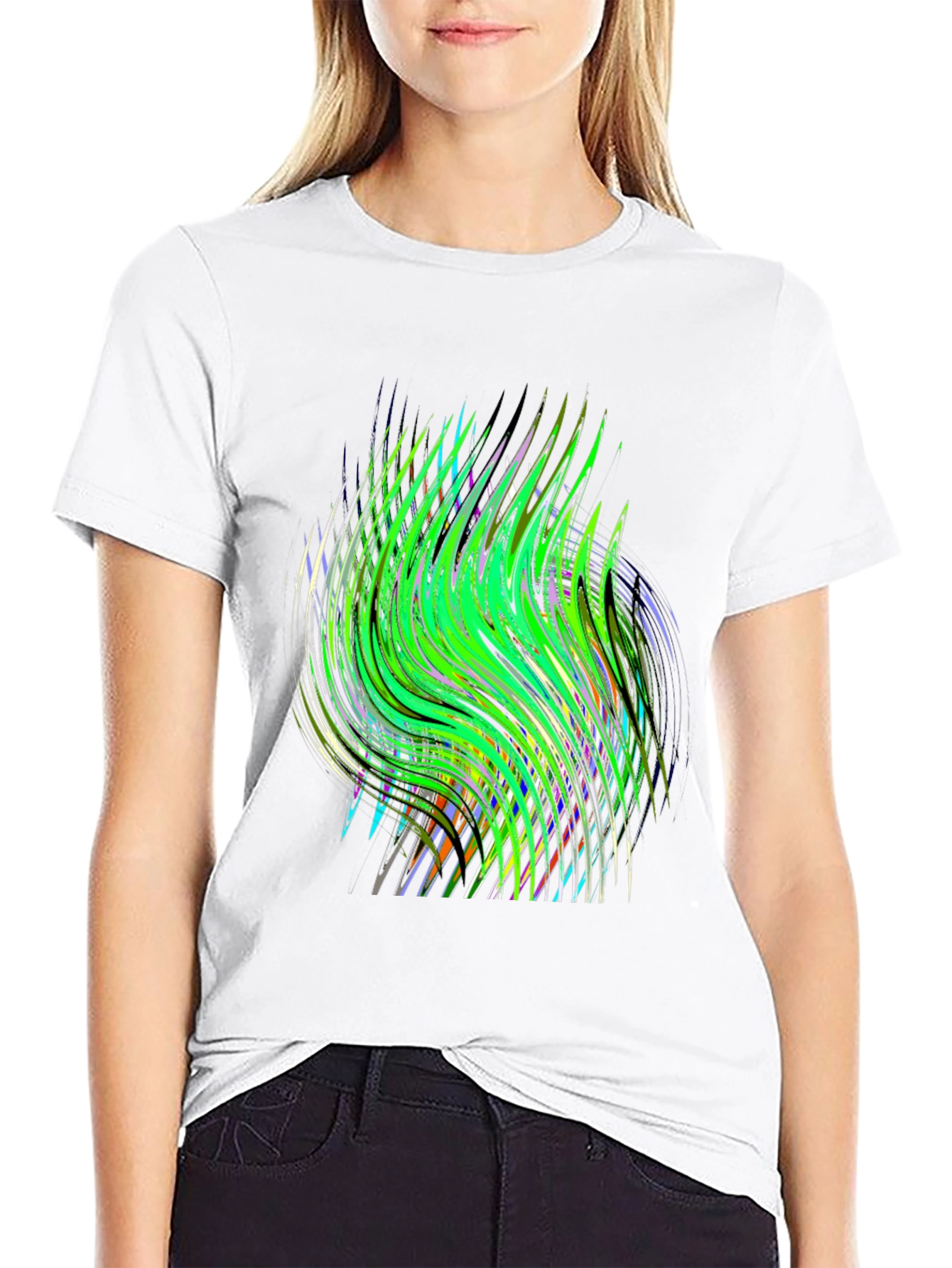 Abstract Green Wave Graphic Print Tee