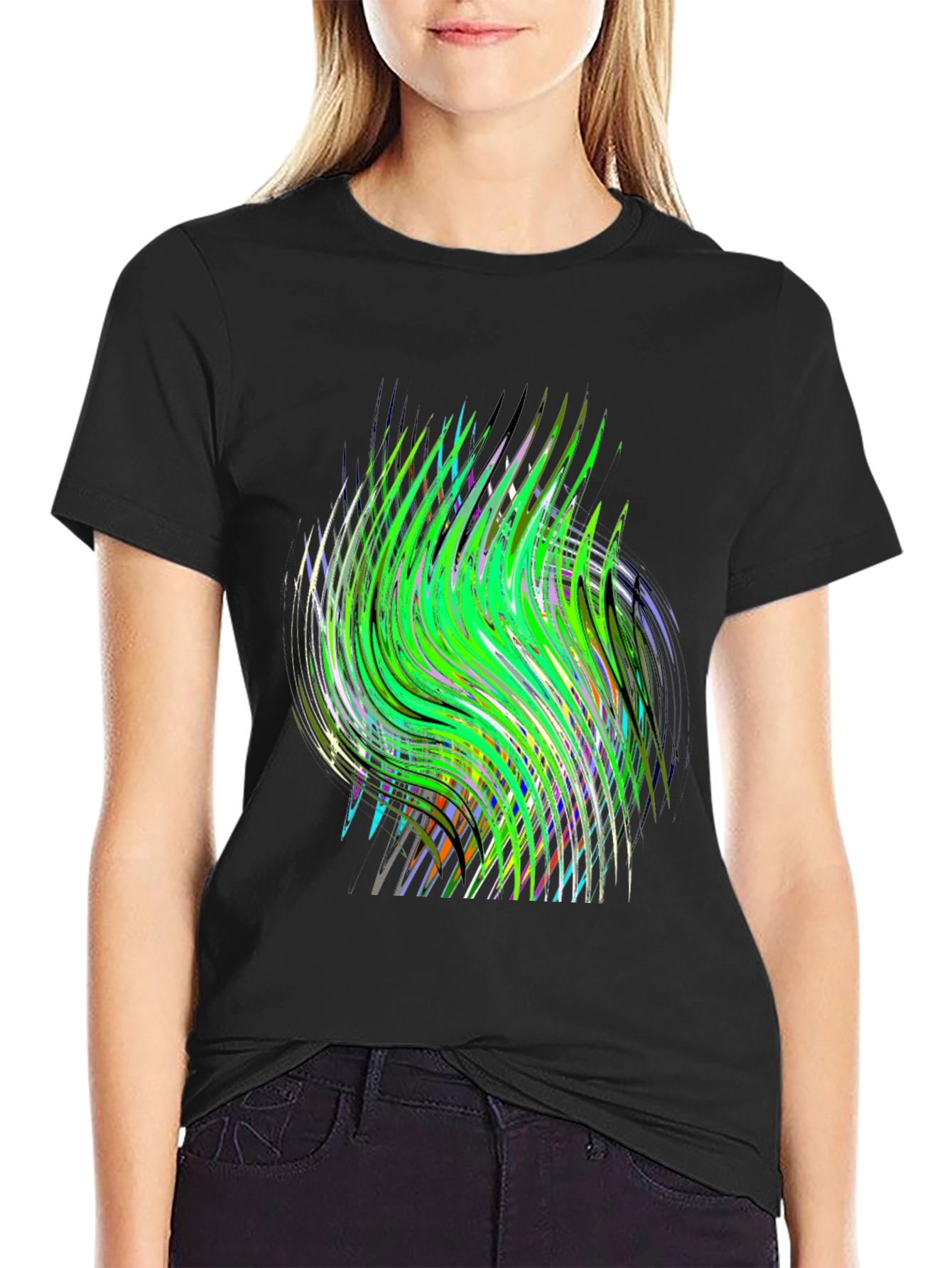 Abstract Green Wave Graphic Print Tee