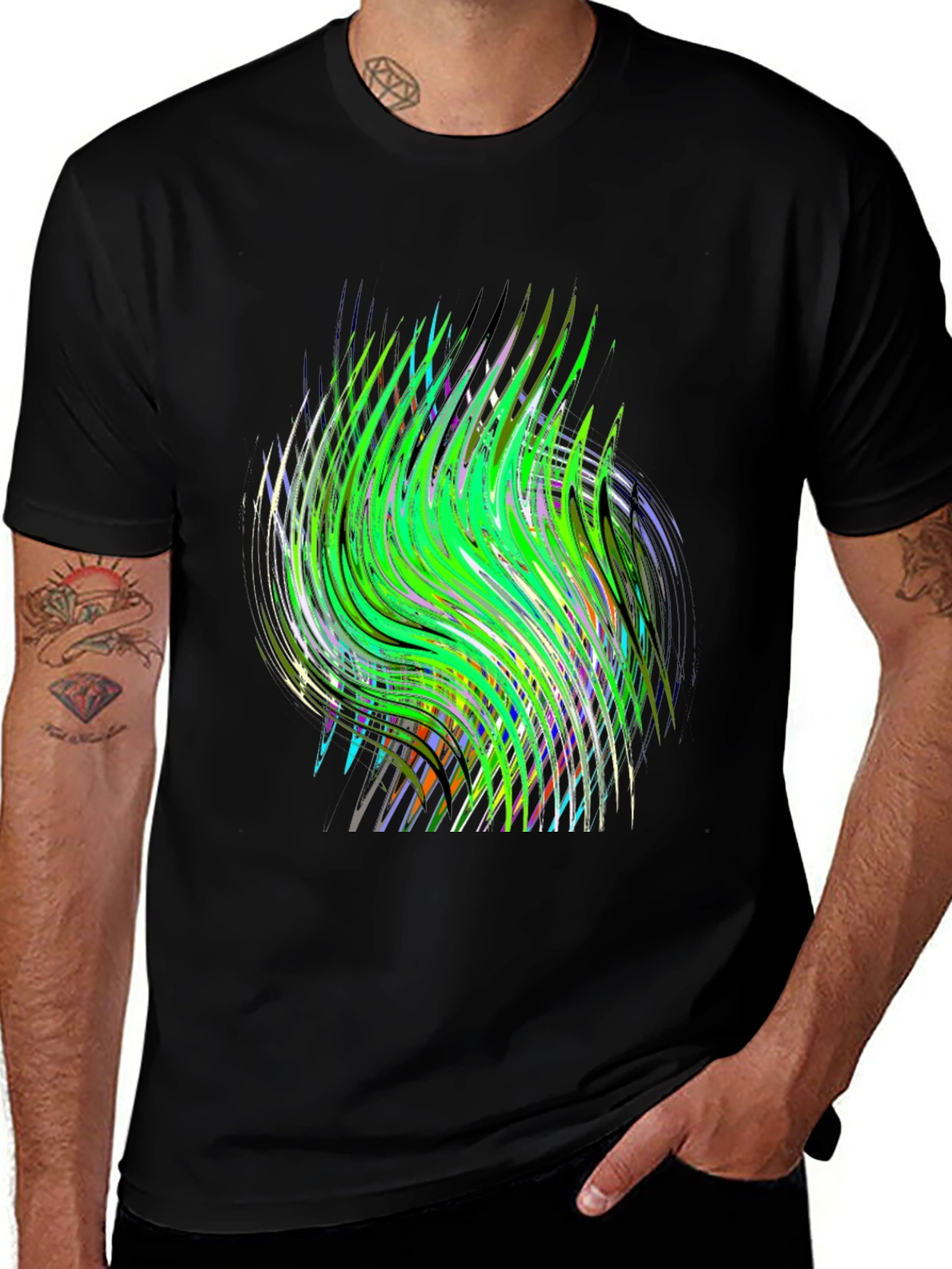 Abstract Green Wave Graphic Print Tee