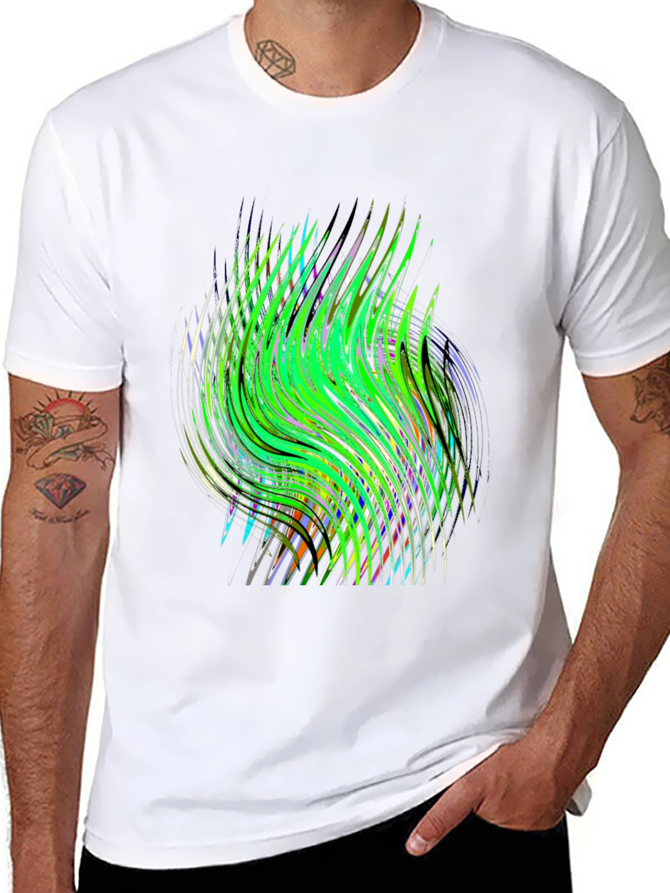 Abstract Green Wave Graphic Print Tee
