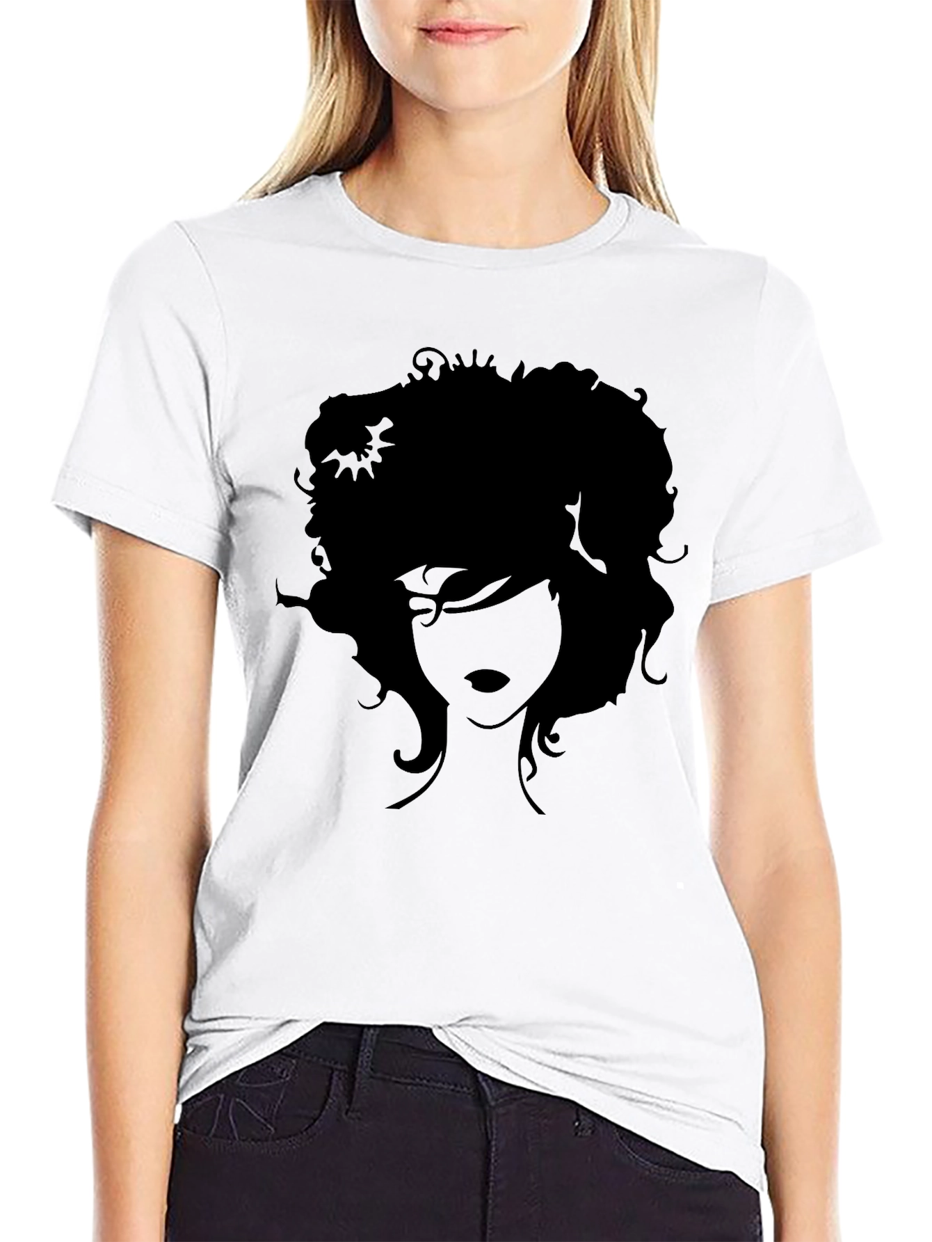 Silhouette Afro Graphic Tee - Trendy Black T-Shirt