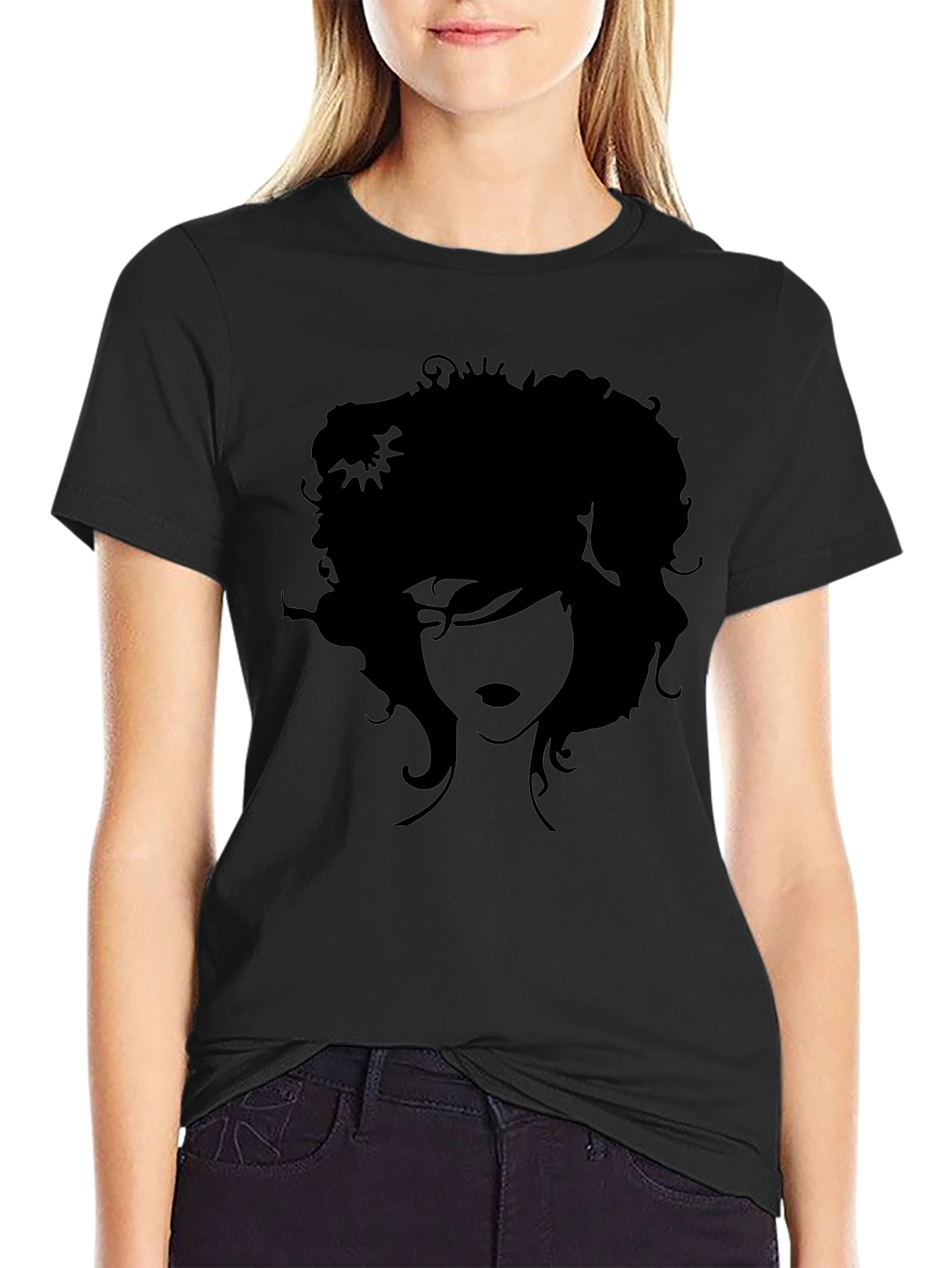 Silhouette Afro Graphic Tee - Trendy Black T-Shirt