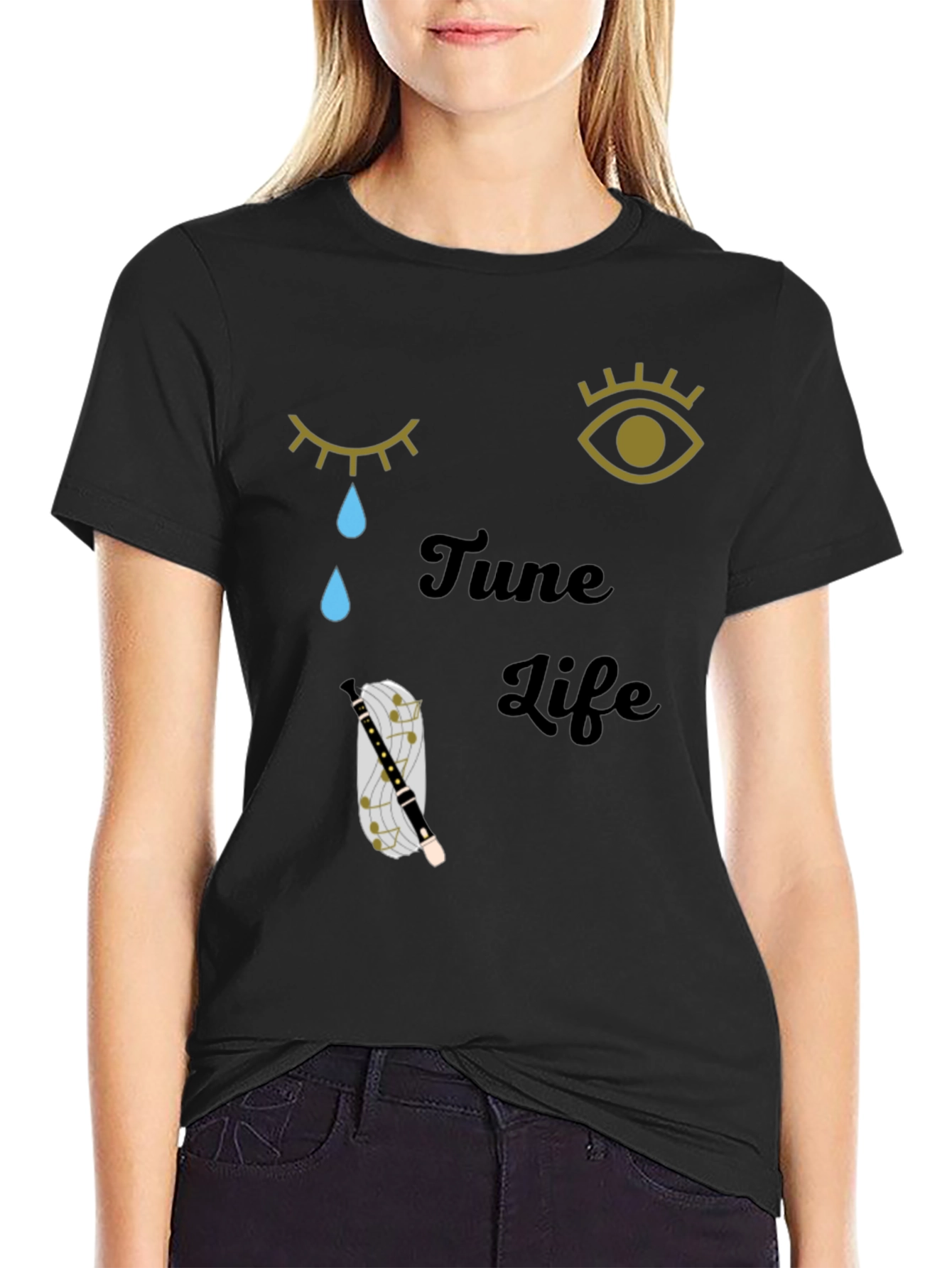 Tune Life Graphic Tee - Unisex Casual Black T-Shirt