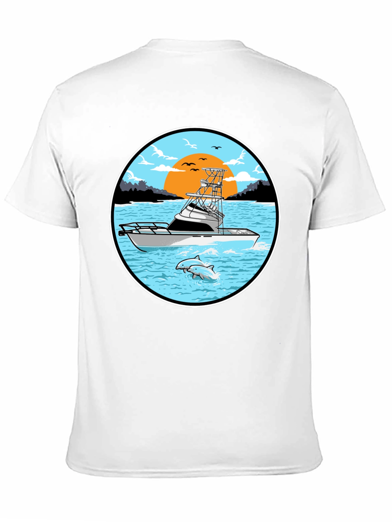 Fishing Boat Graphic Tee - Sunset Scene