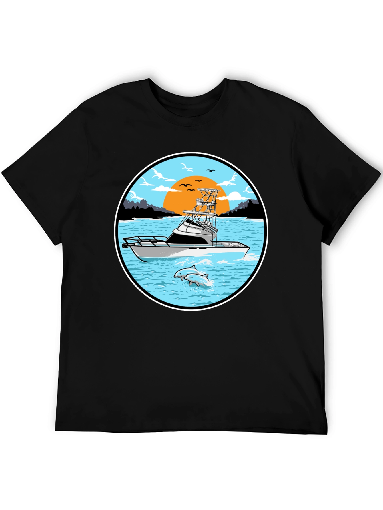Fishing Boat Graphic Tee - Sunset Scene