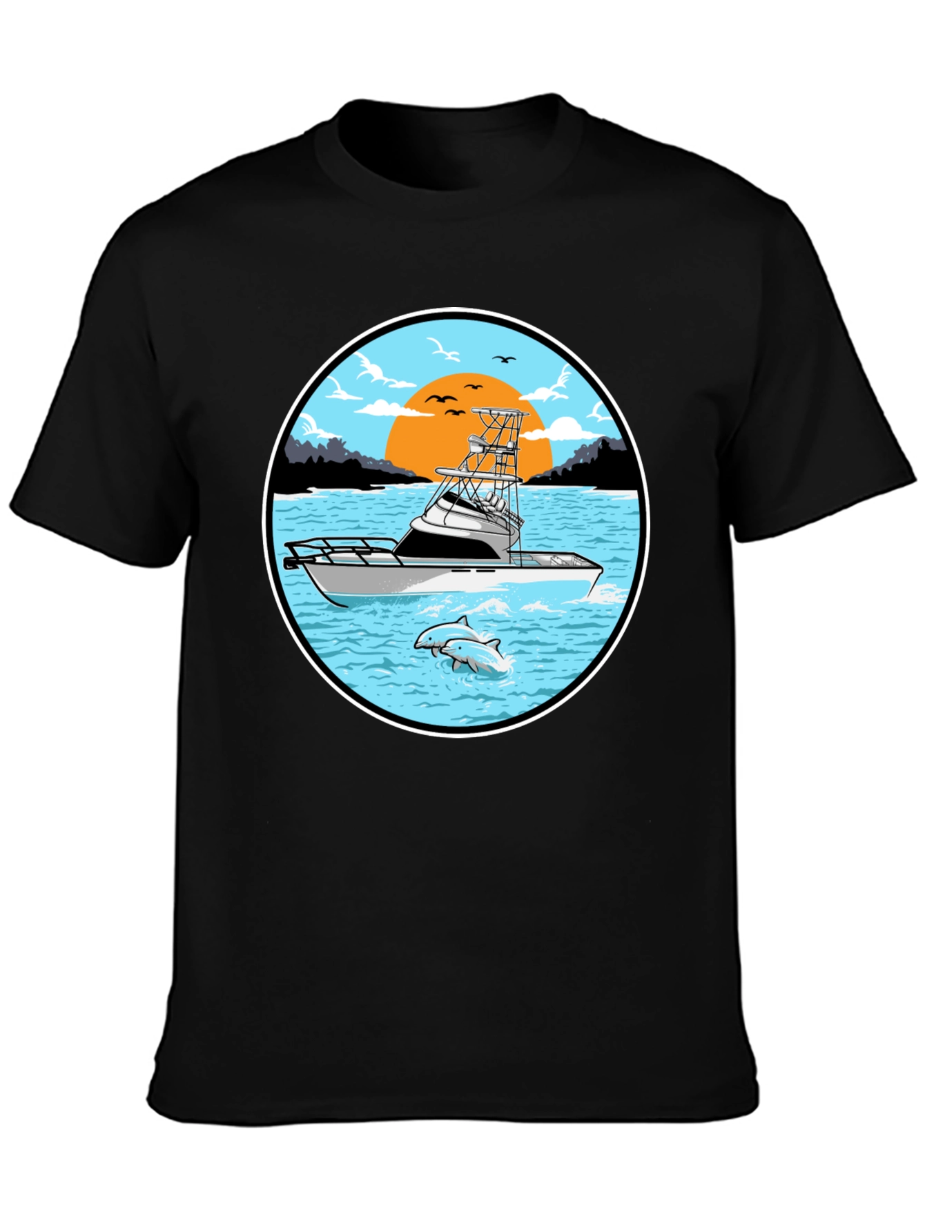 Fishing Boat Graphic Tee - Sunset Scene