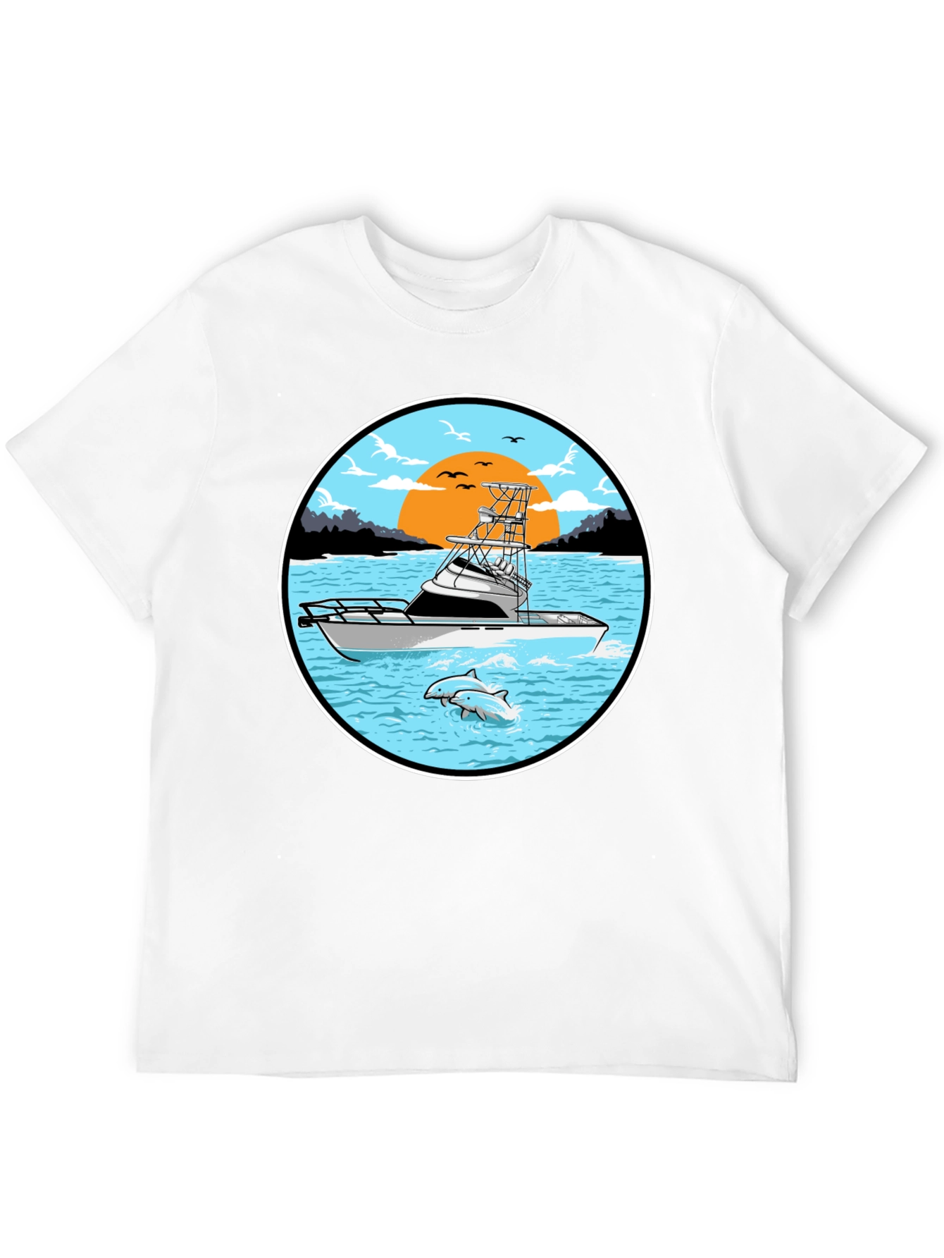 Fishing Boat Graphic Tee - Sunset Scene