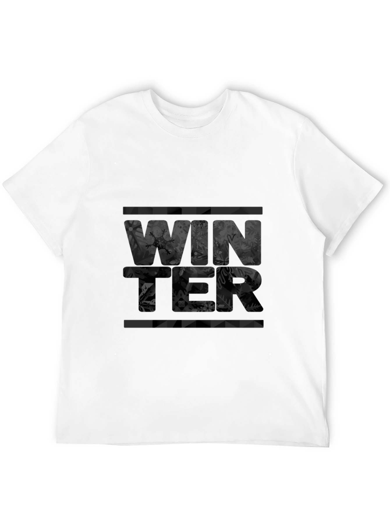 Winter Snowflake Print Black Graphic Tee Shirt