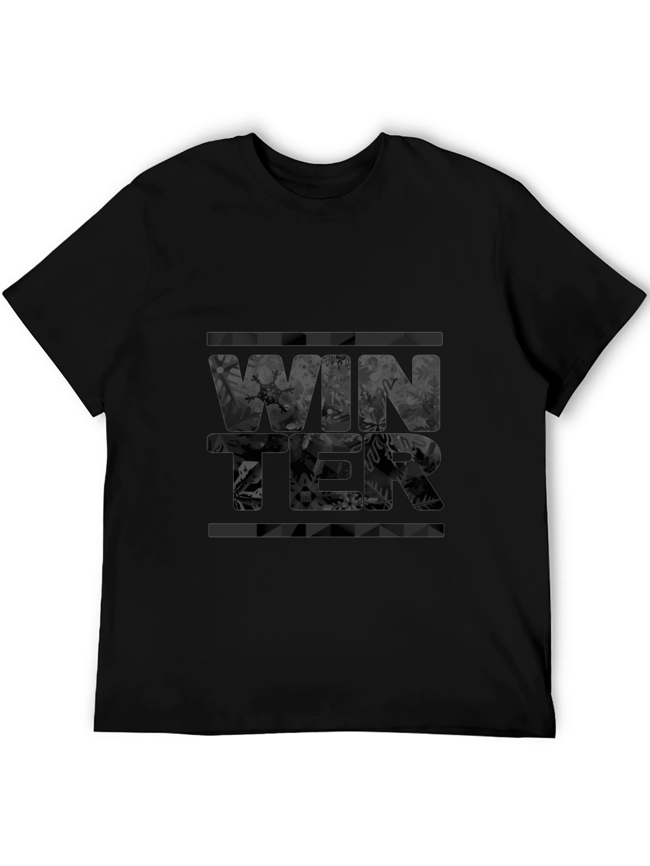 Winter Snowflake Print Black Graphic Tee Shirt