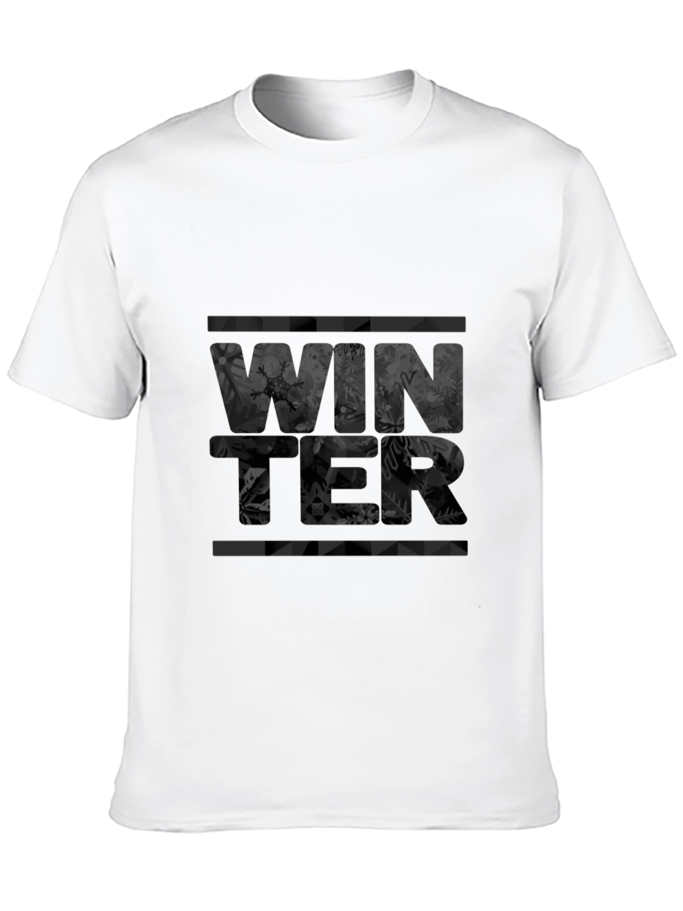 Winter Snowflake Print Black Graphic Tee Shirt