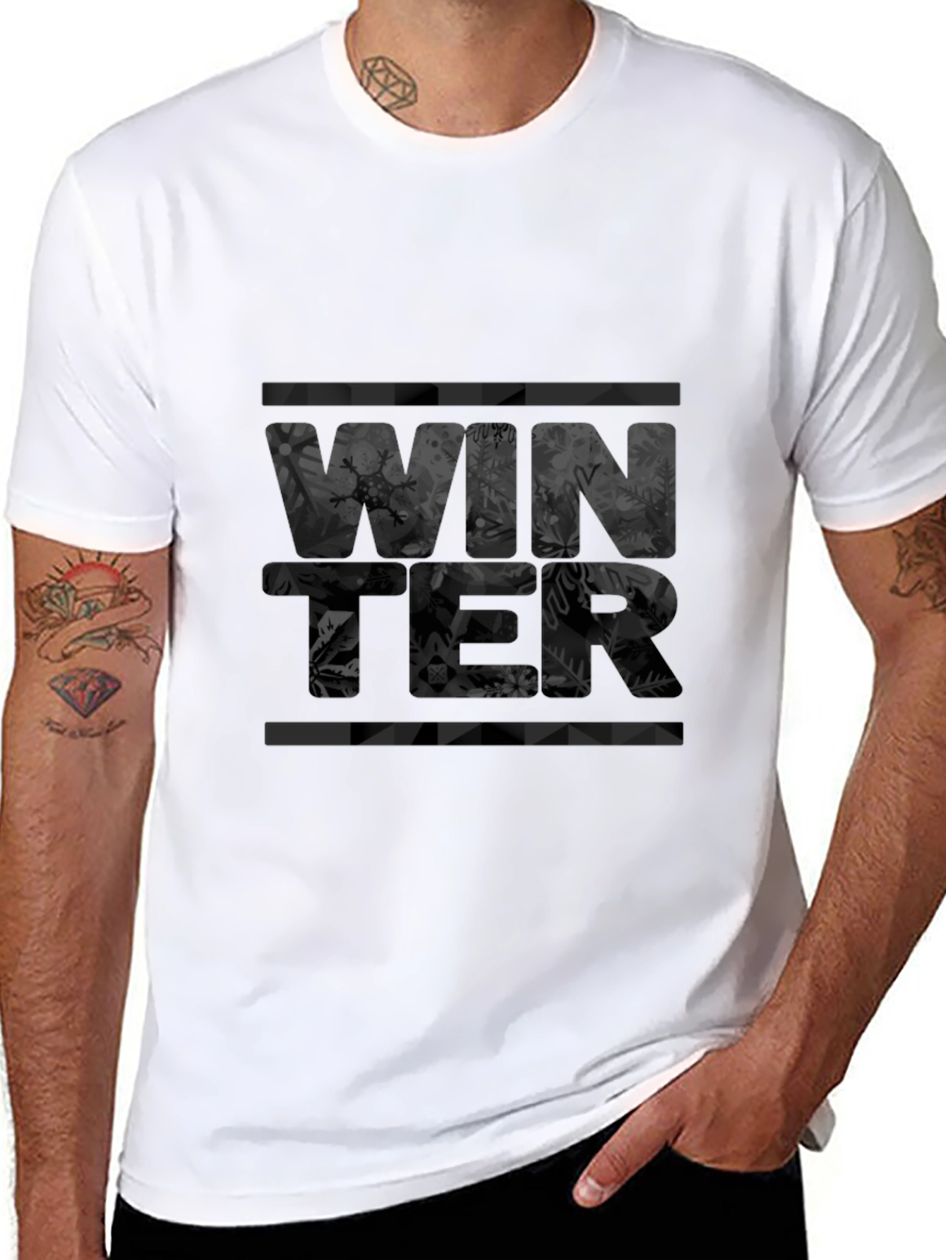 Winter Snowflake Print Black Graphic Tee Shirt