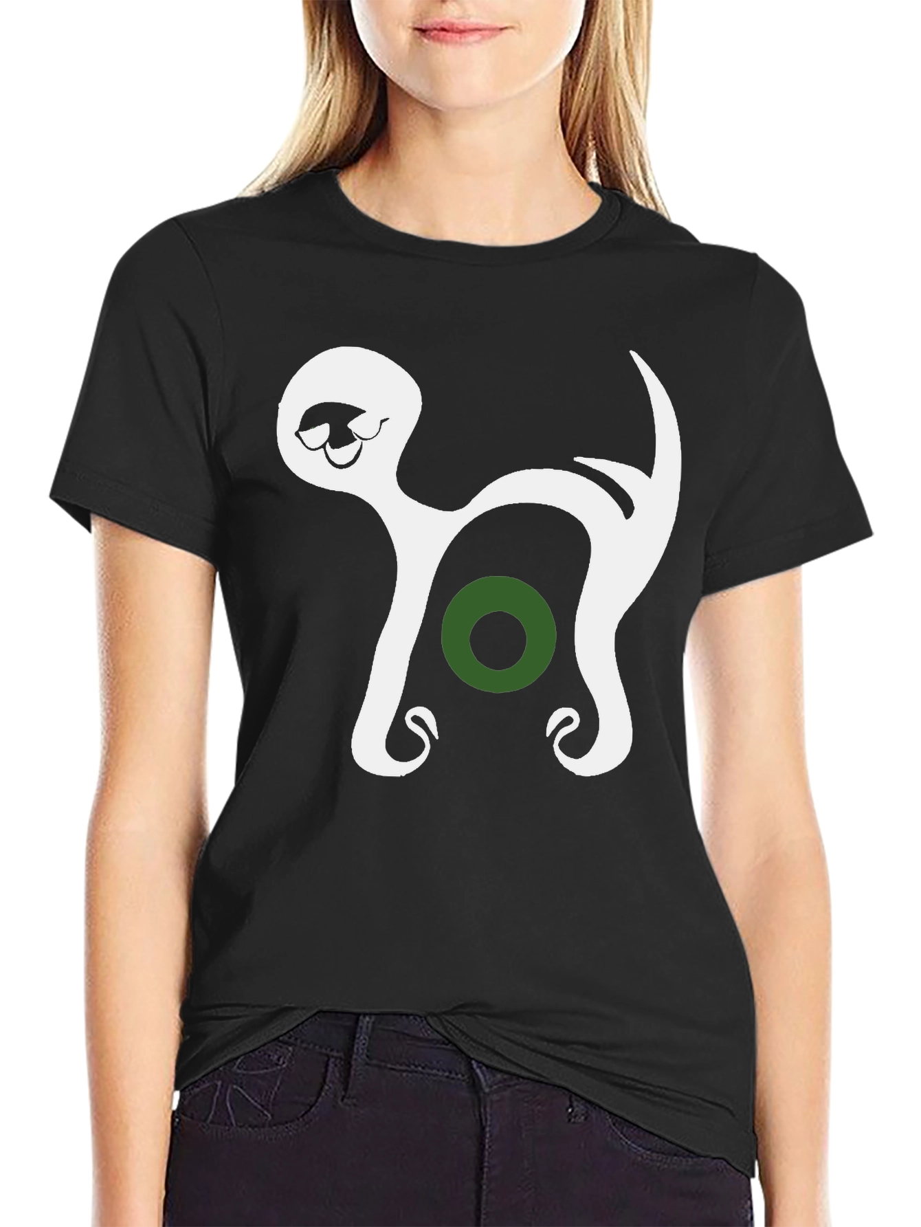 Abstract Cat Graphic Tee - Black Cotton Blend T-Shirt