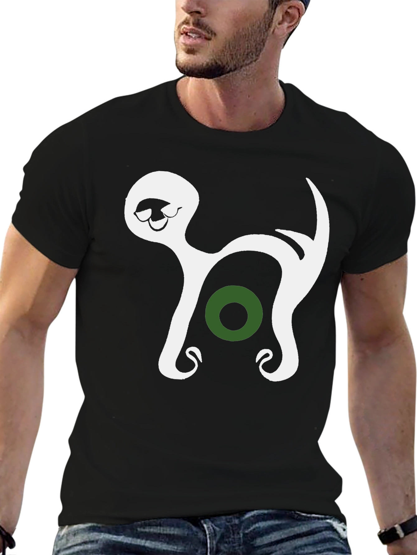Abstract Cat Graphic Tee - Black Cotton Blend T-Shirt