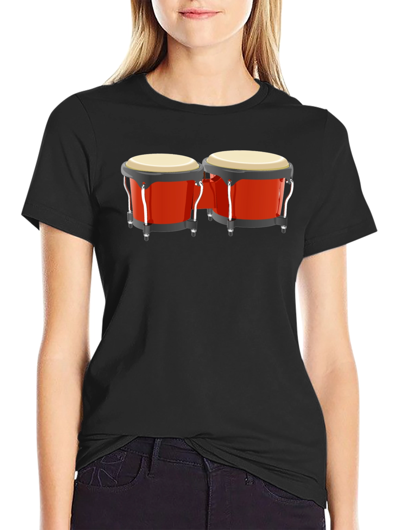 Bongo Drum Graphic Tee - Music Lovers Black T-Shirt