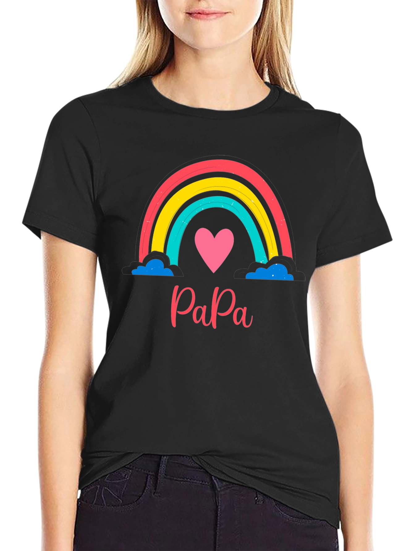 Papa Rainbow Heart Tee - Fathers Day Gift
