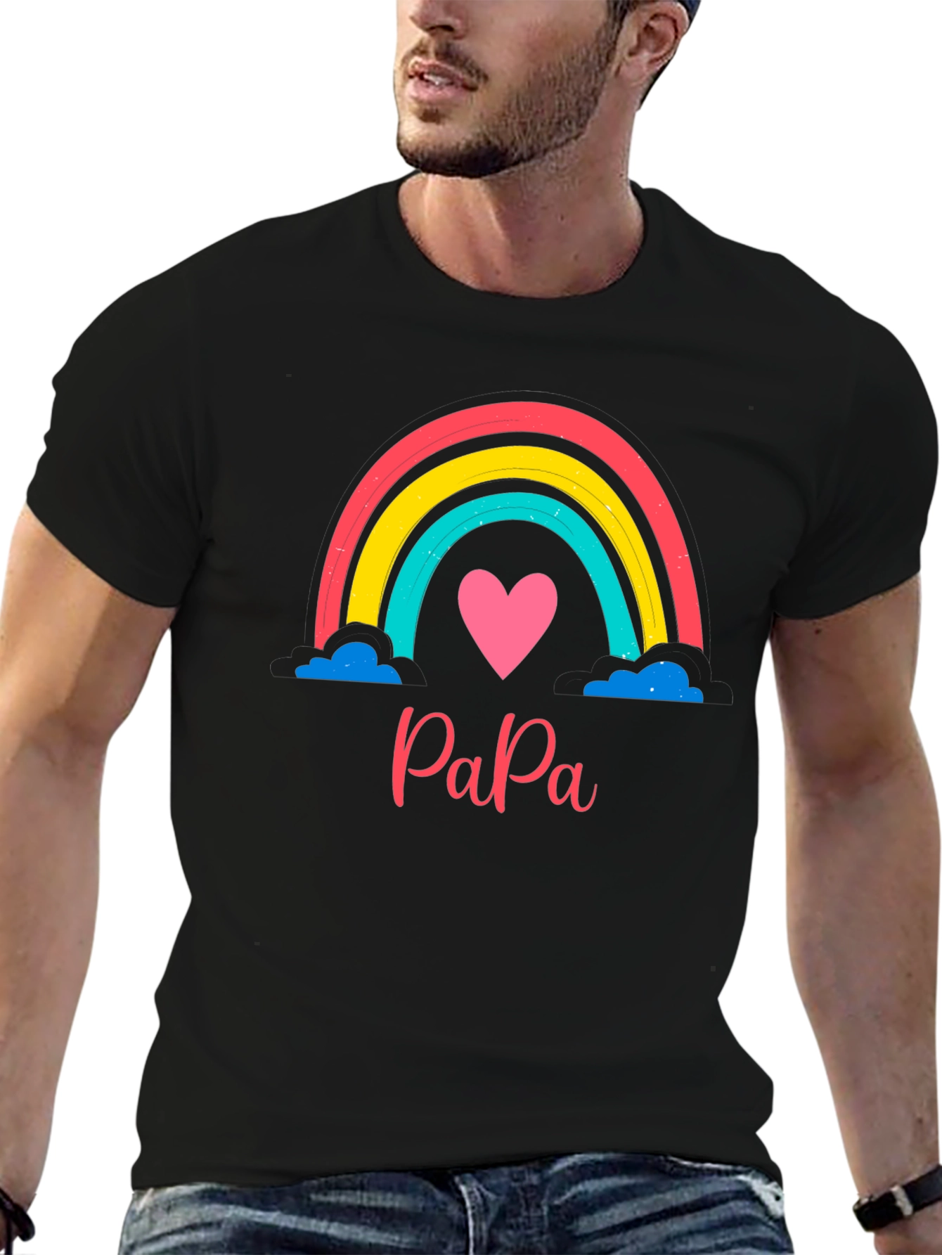 Papa Rainbow Heart Tee - Fathers Day Gift