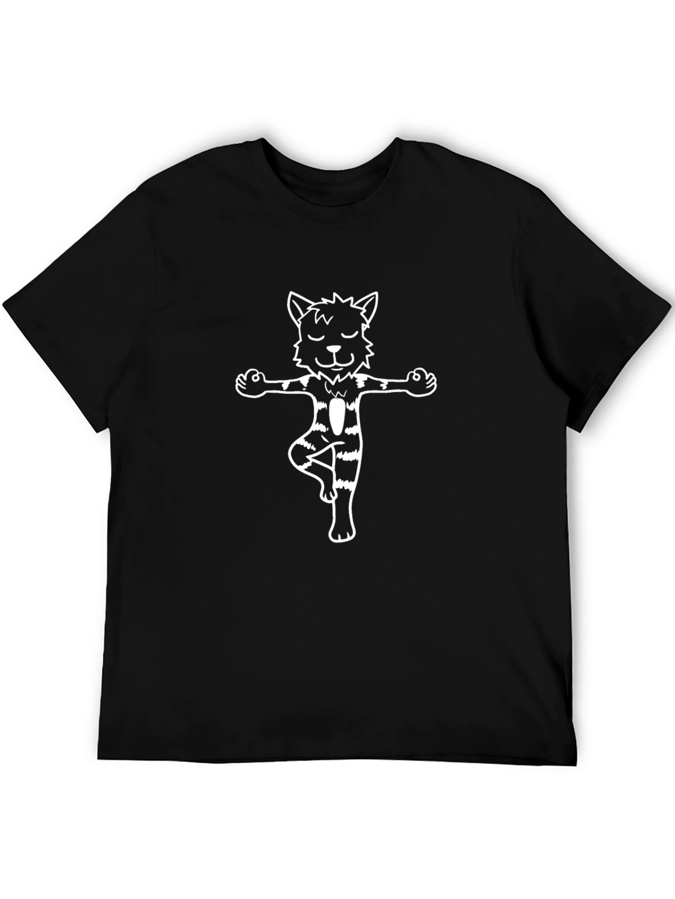 Yoga Cat Graphic Tee - Black Cotton T-Shirt