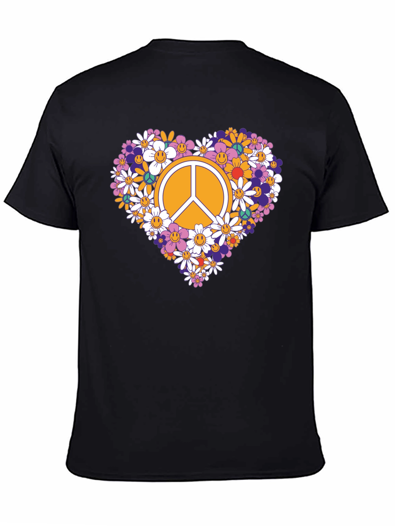 Floral Peace Sign Graphic Tee - Black
