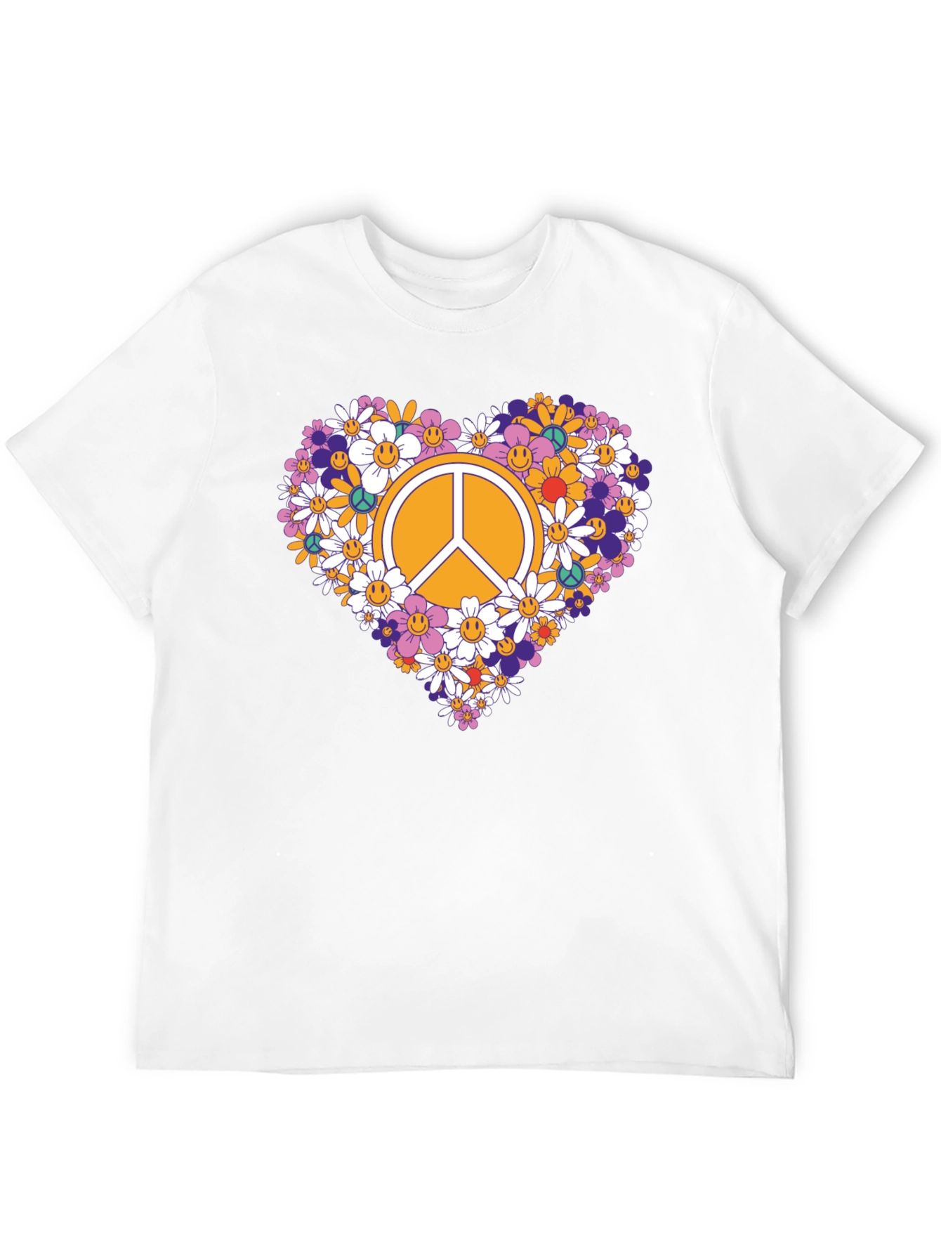 Floral Peace Sign Graphic Tee - Black