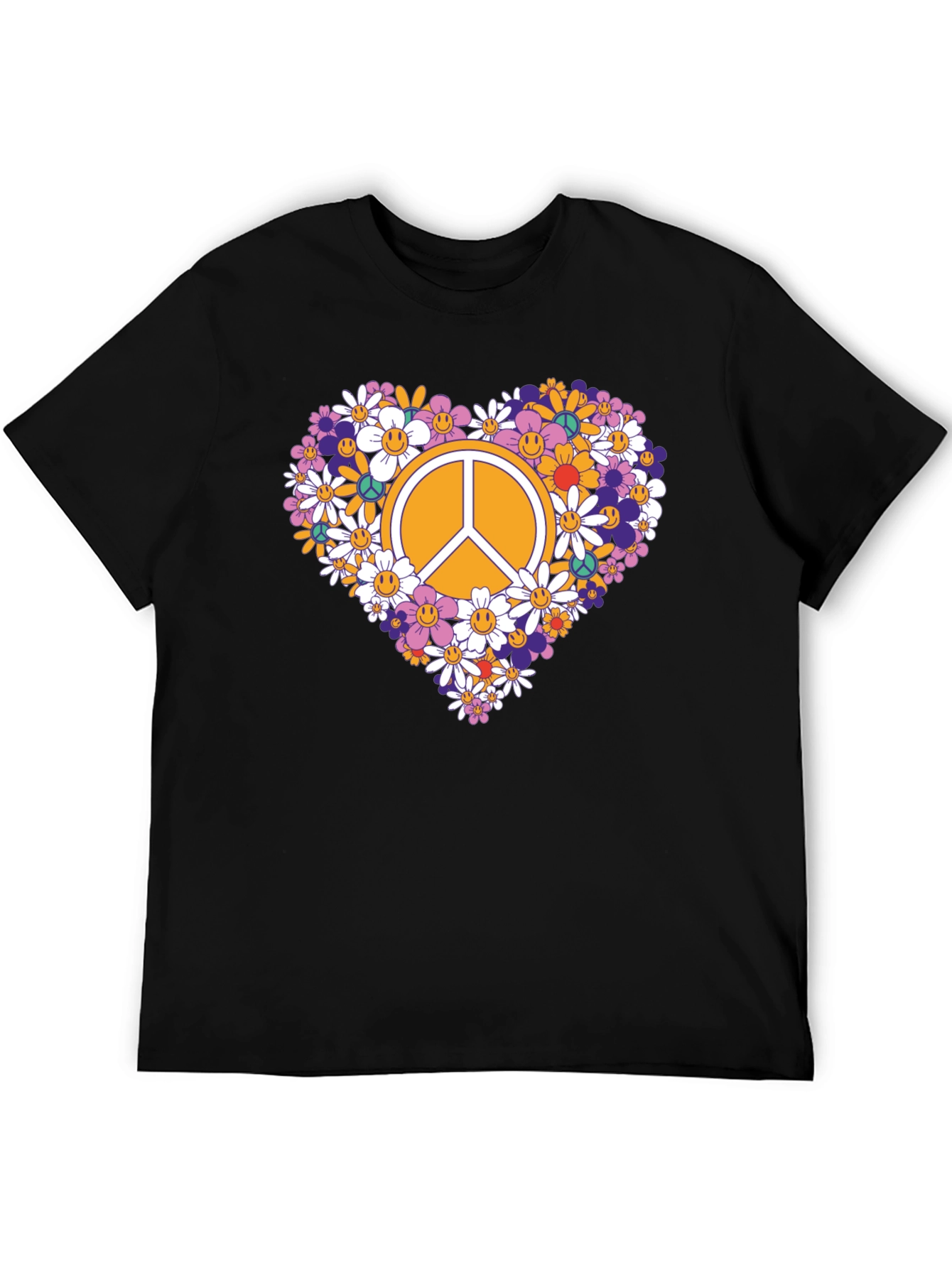 Floral Peace Sign Graphic Tee - Black