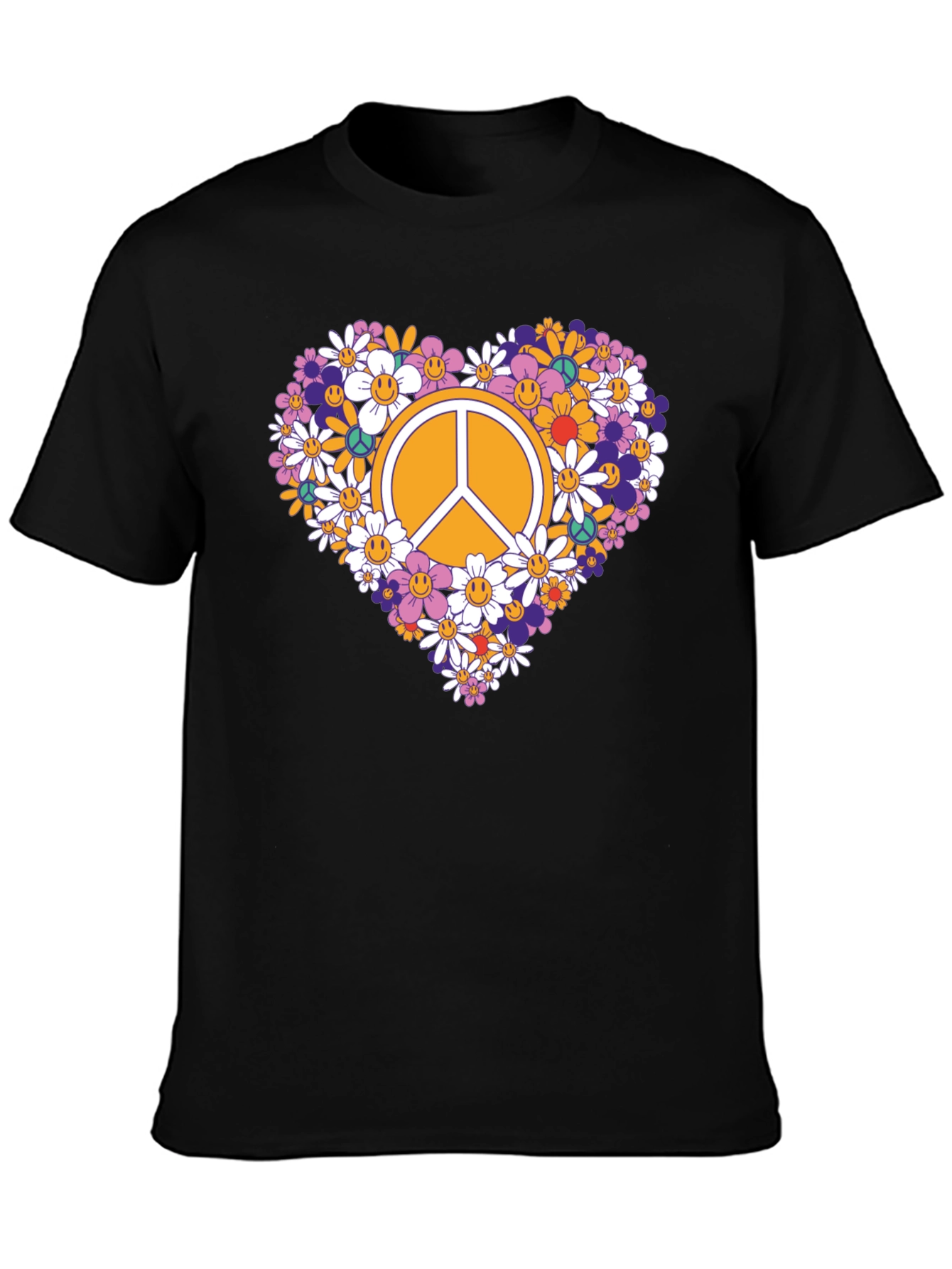 Floral Peace Sign Graphic Tee - Black