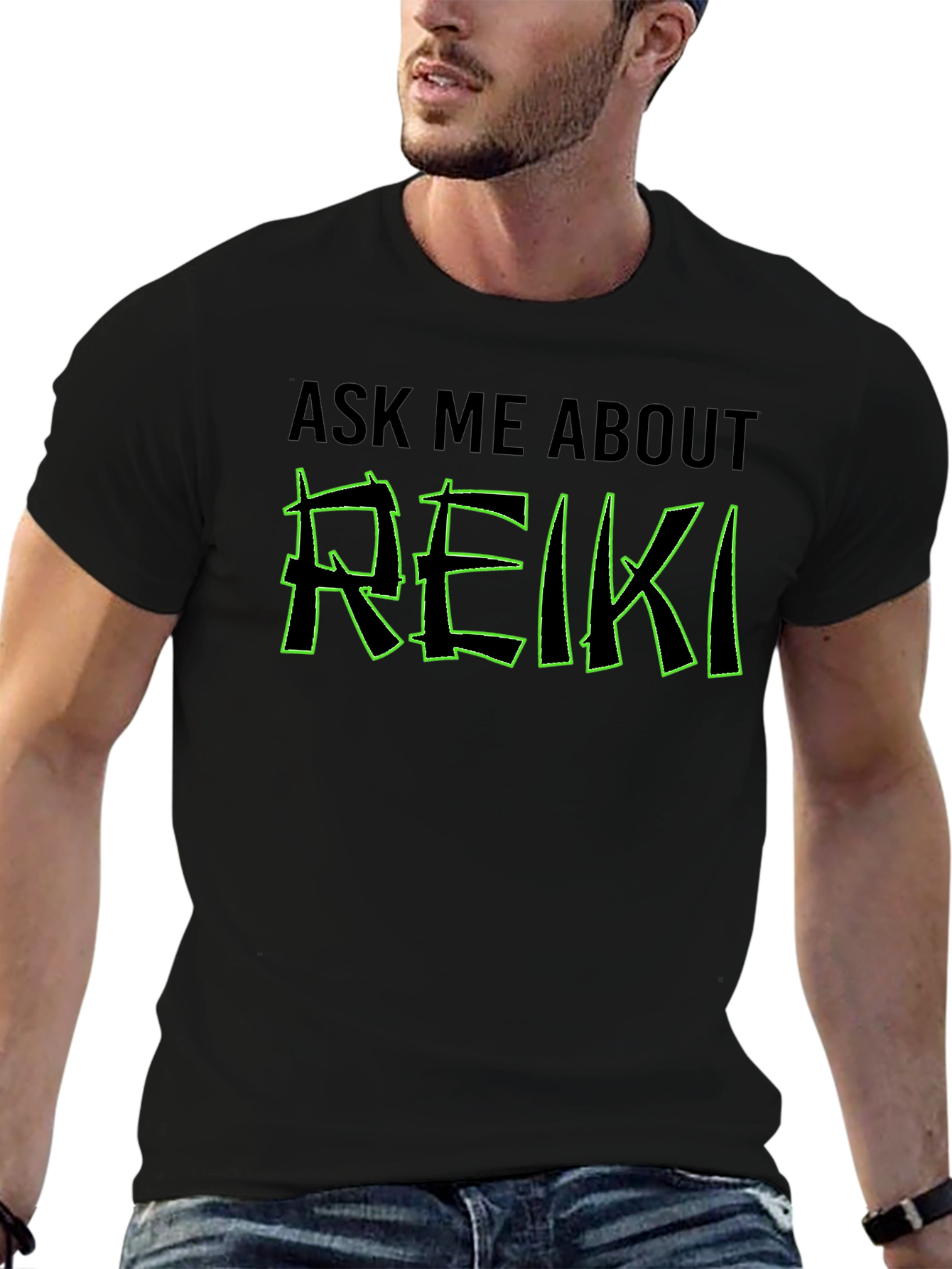 Ask Me About Reiki T-Shirt - Black Graphic Tee