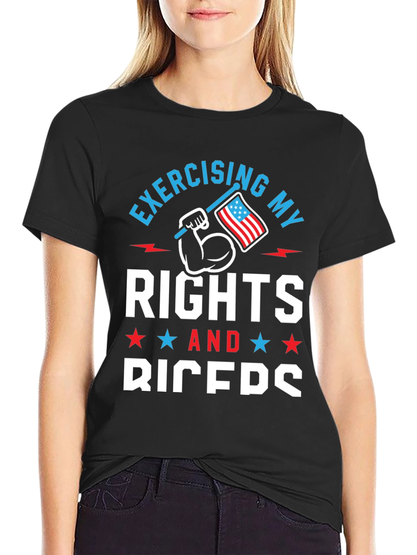 Exercising My Rights and Biceps T-Shirt Patriotic USA Flag