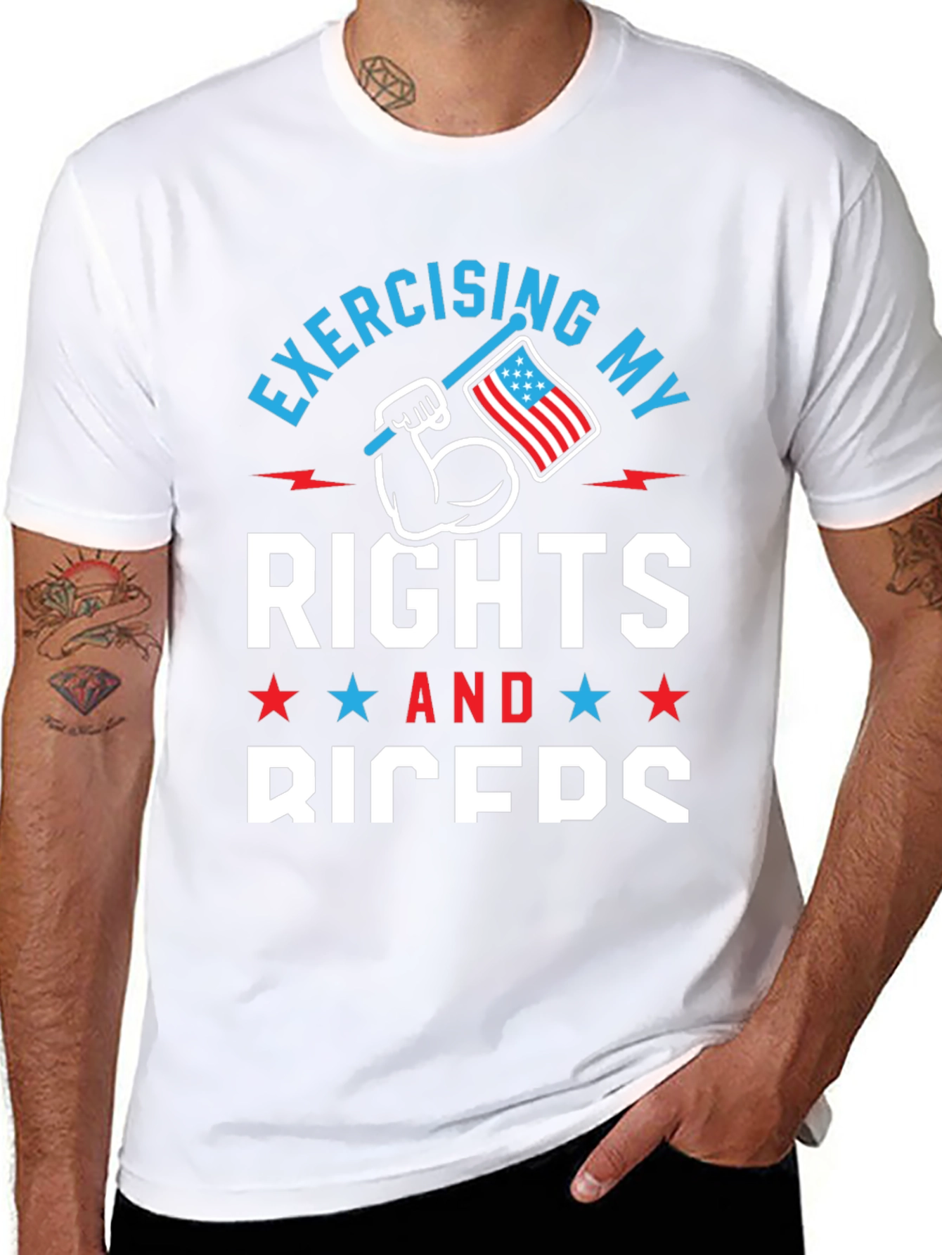 Exercising My Rights and Biceps T-Shirt Patriotic USA Flag