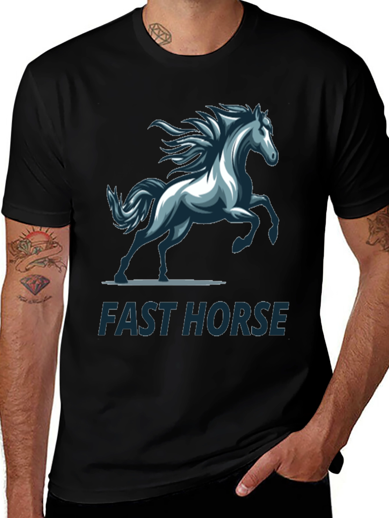 Fast Horse Graphic T-Shirt - Stylish Mens Tee