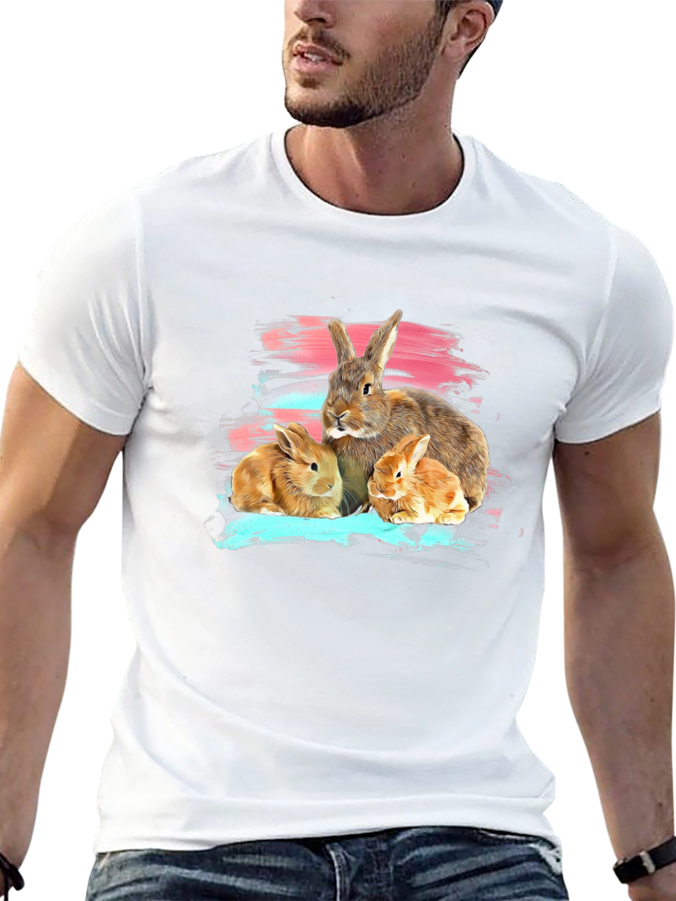 Cute Bunny Family Graphic Tee - Soft Black Cotton