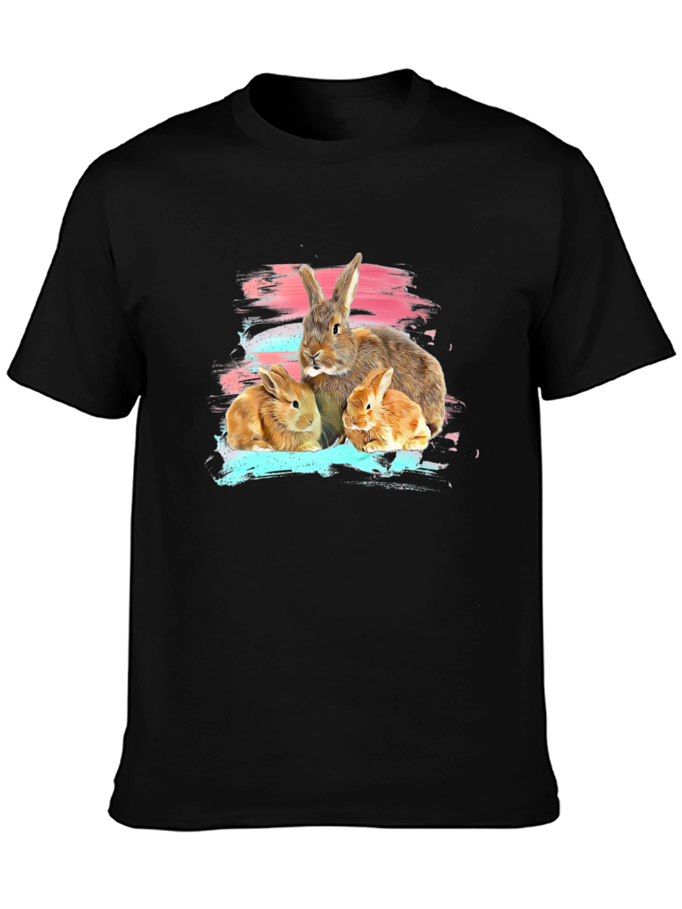 Cute Bunny Family Graphic Tee - Soft Black Cotton