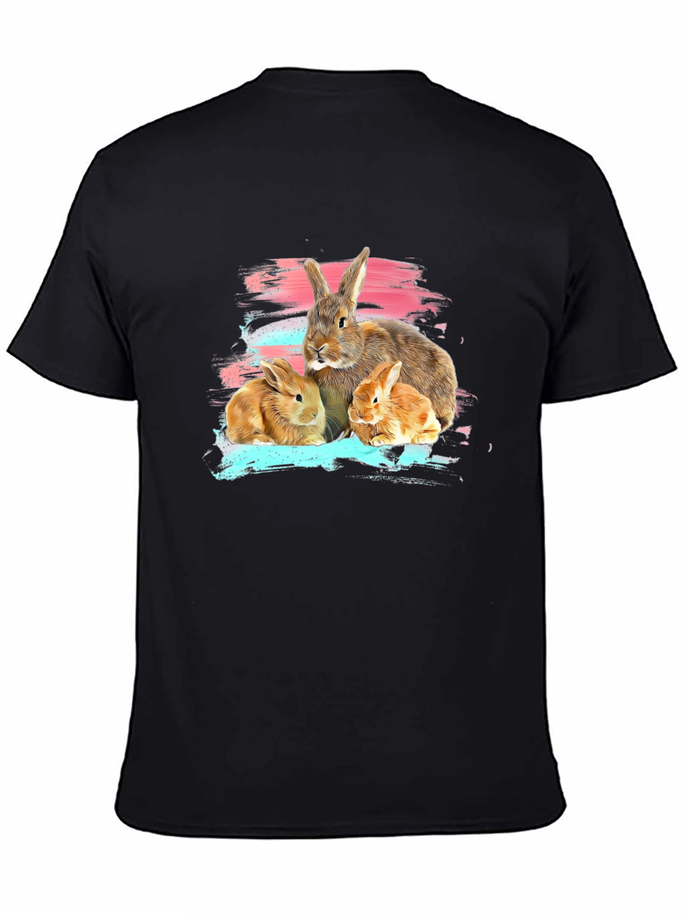Cute Bunny Family Graphic Tee - Soft Black Cotton