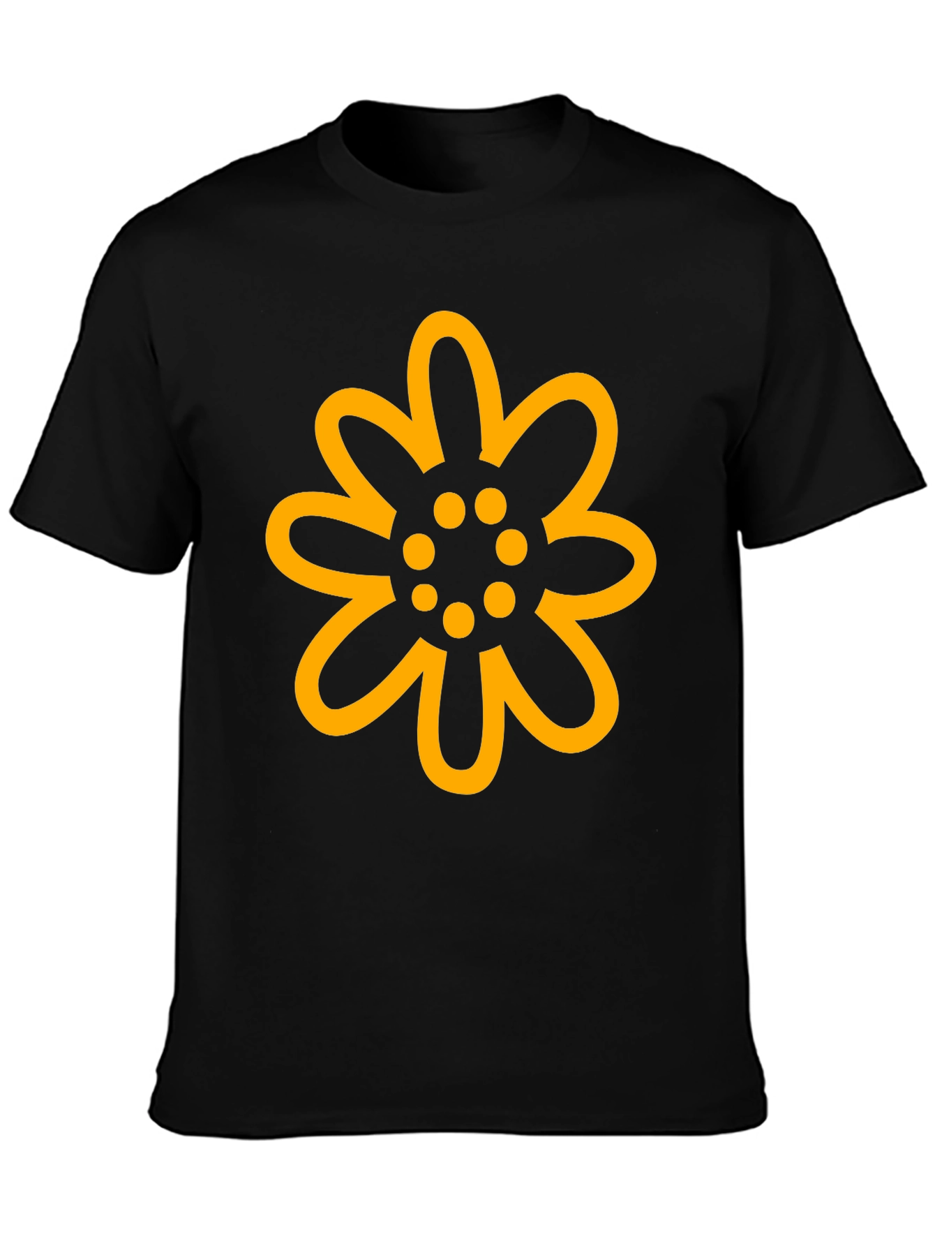 Black T-Shirt with Gold Floral Design