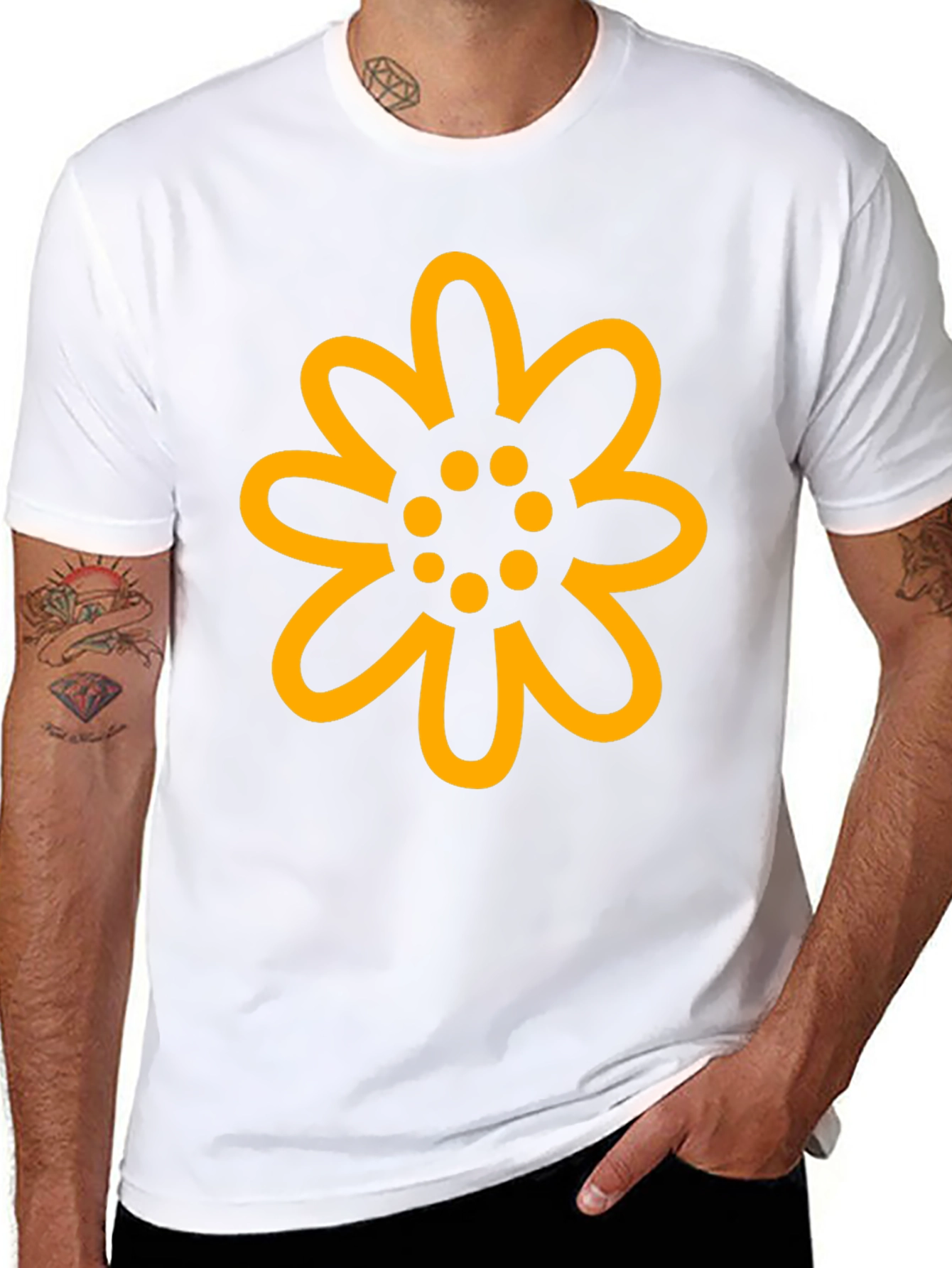 Black T-Shirt with Gold Floral Design