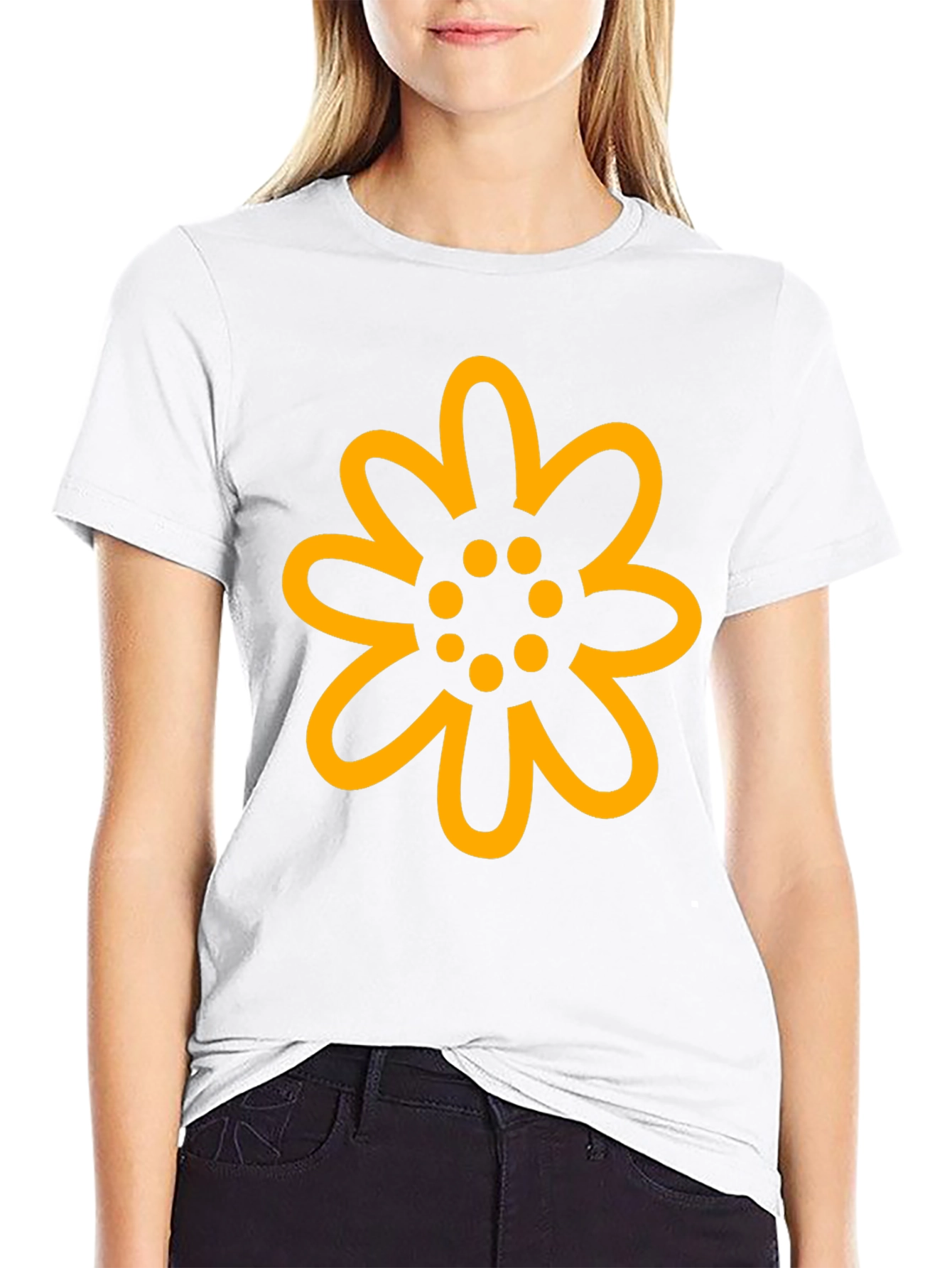 Black T-Shirt with Gold Floral Design