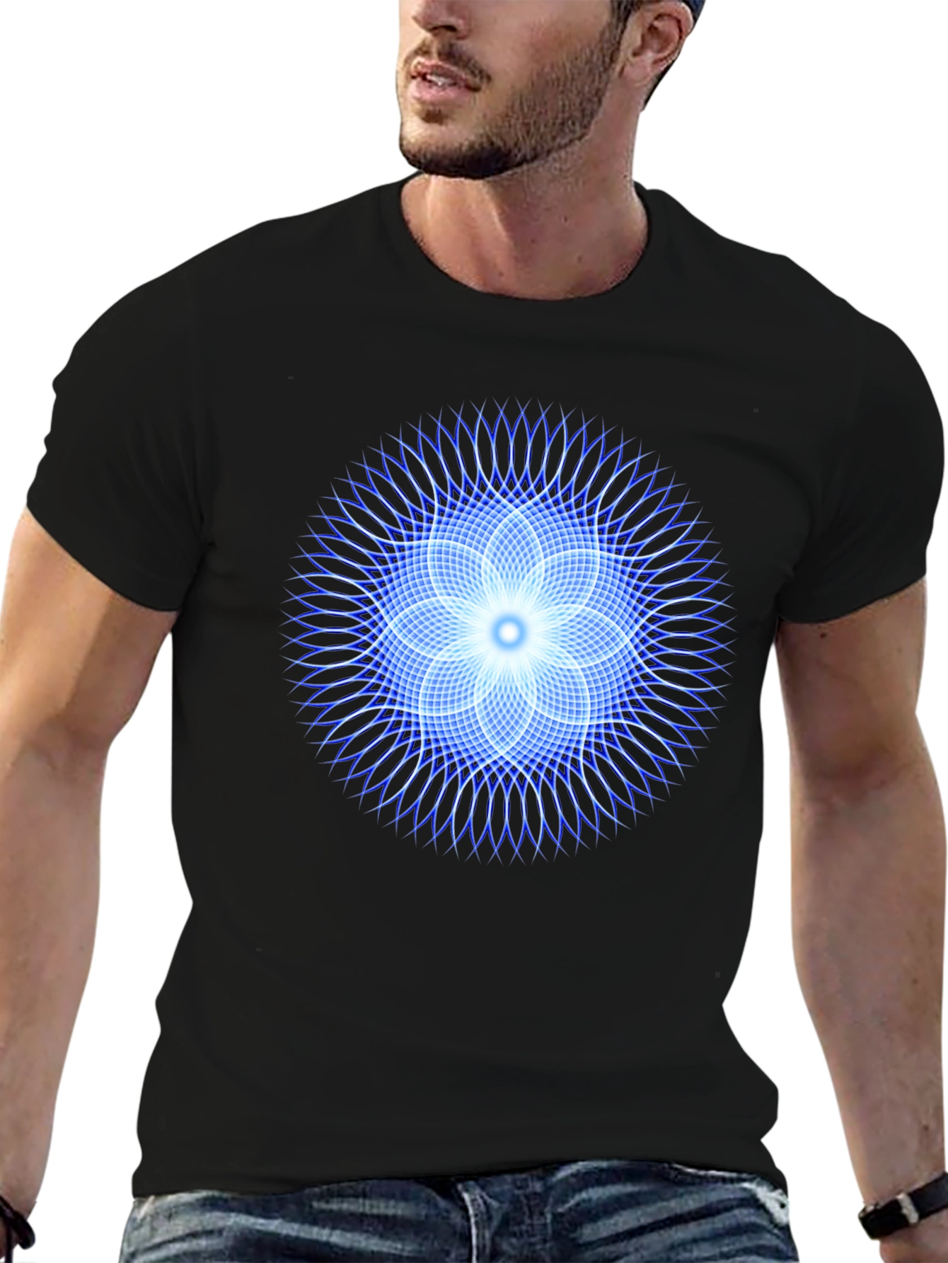 Geometric Flower T-Shirt - Black