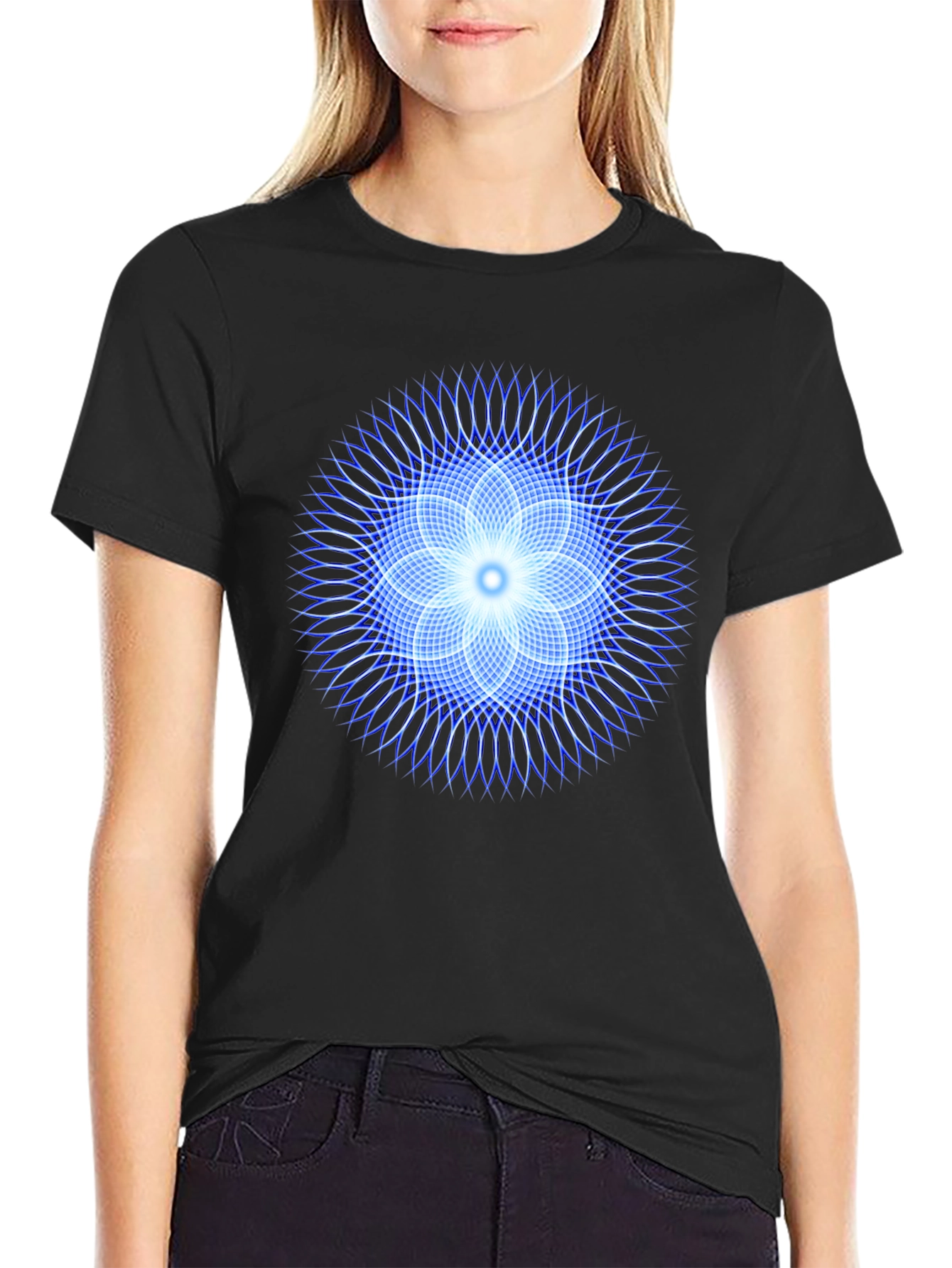 Geometric Flower T-Shirt - Black